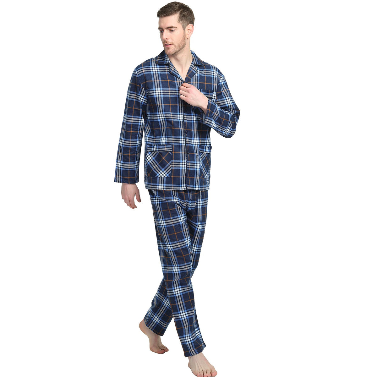 GLOBAL Men's Long Sleeve Flannel Pajamas Sets 100% Cotton Sleepwear Top and Bottom