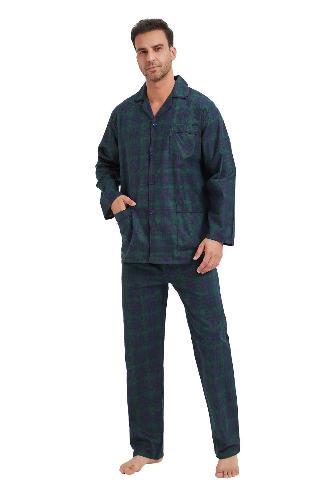 GLOBAL Men's Long Sleeve Flannel Pajamas Sets 100% Cotton Sleepwear Top and Bottom, Size S-3XL