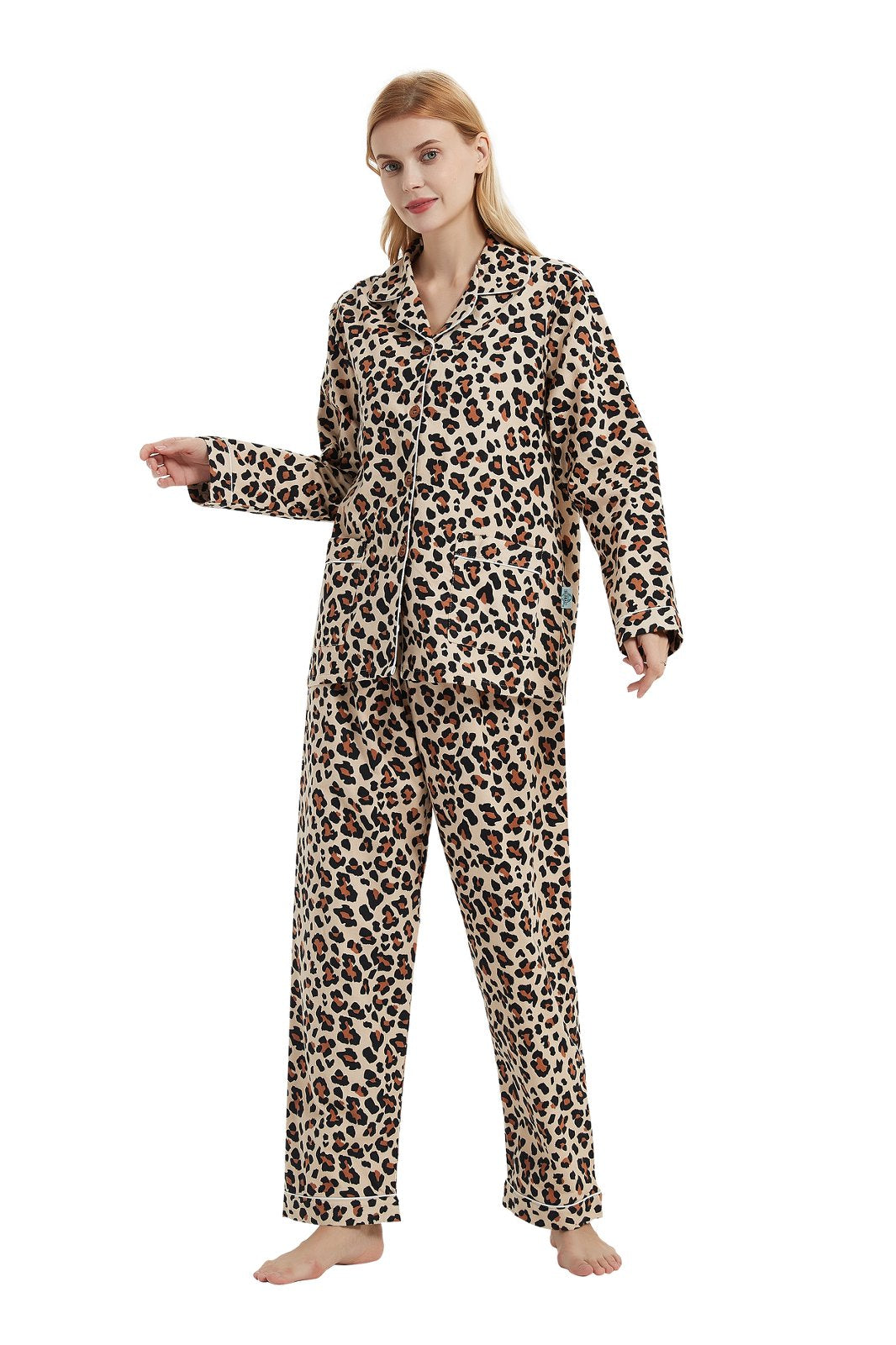 GLOBAL Womens Cotton Flannel Pajama Set - Cozy Winter 2-Piece Loungewear with Button-Down Top & Pants