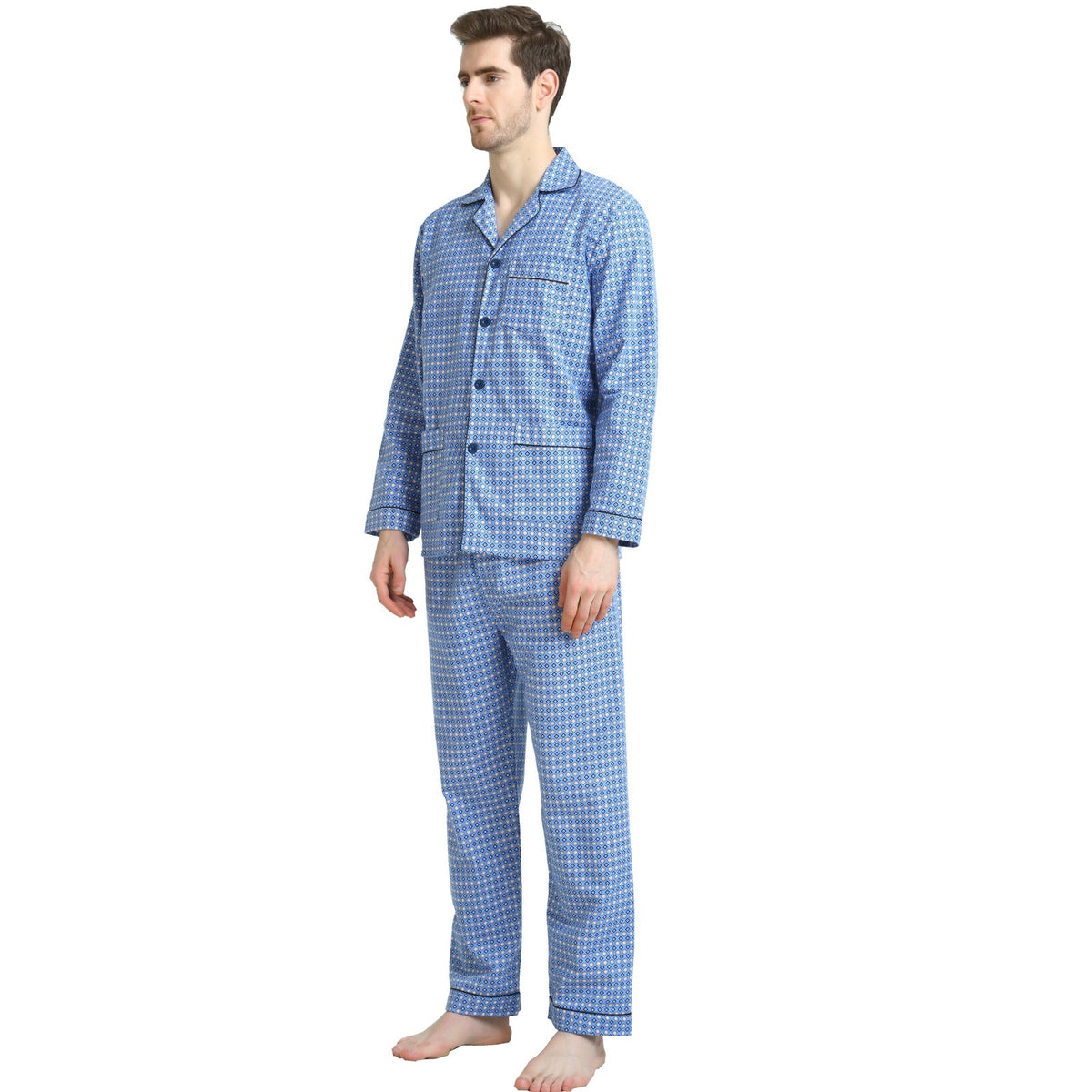 GLOBAL Men's Long Sleeve Flannel Pajamas Sets 100% Cotton Sleepwear Top and Bottom