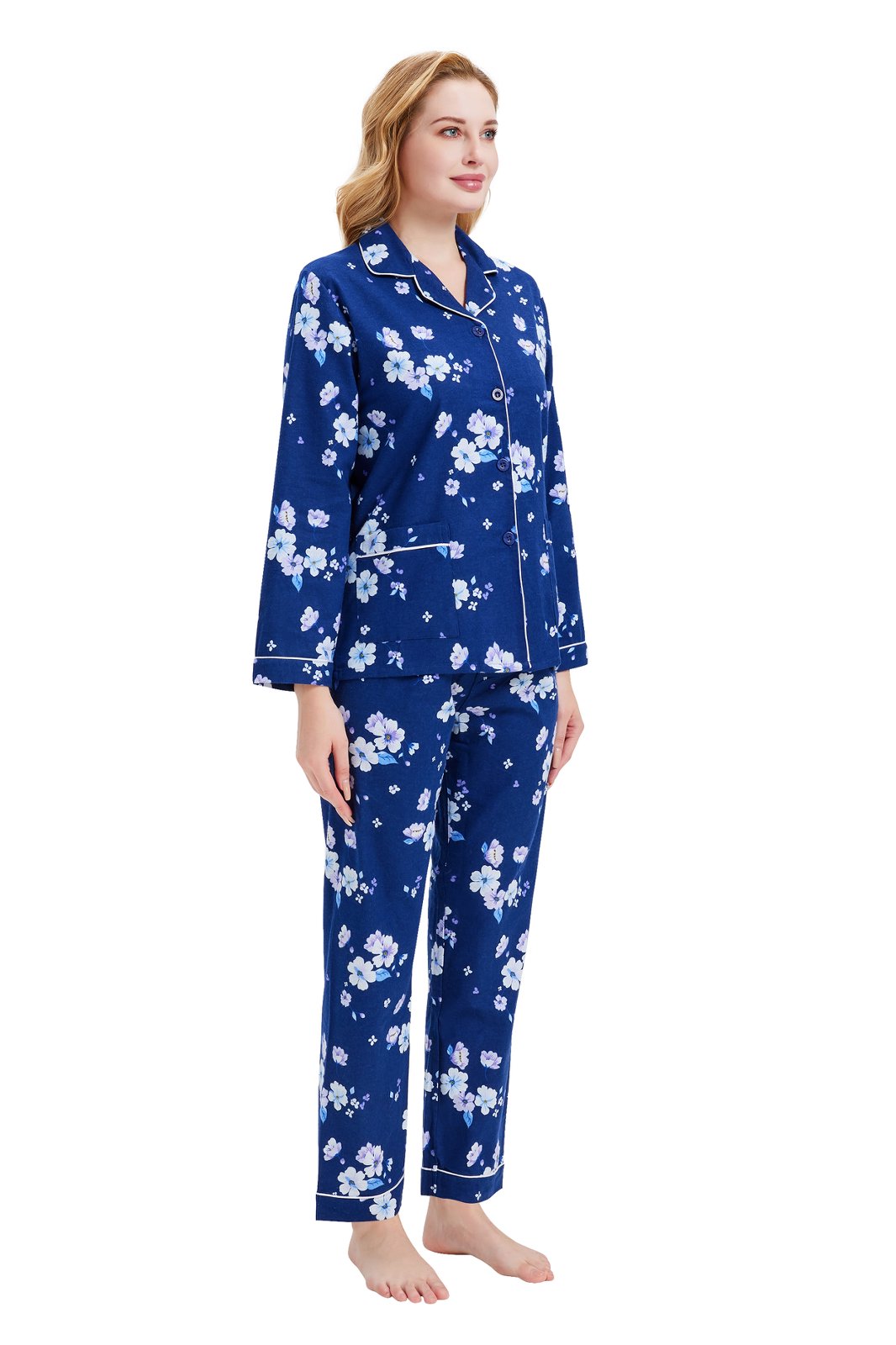 GLOBAL Women’s Flannel Pajama Set 100% Cotton Comfy PJs for Women Long Sleeve Button Front 2-Piece Warm and Cozy Sleepwear,Size S-3XL