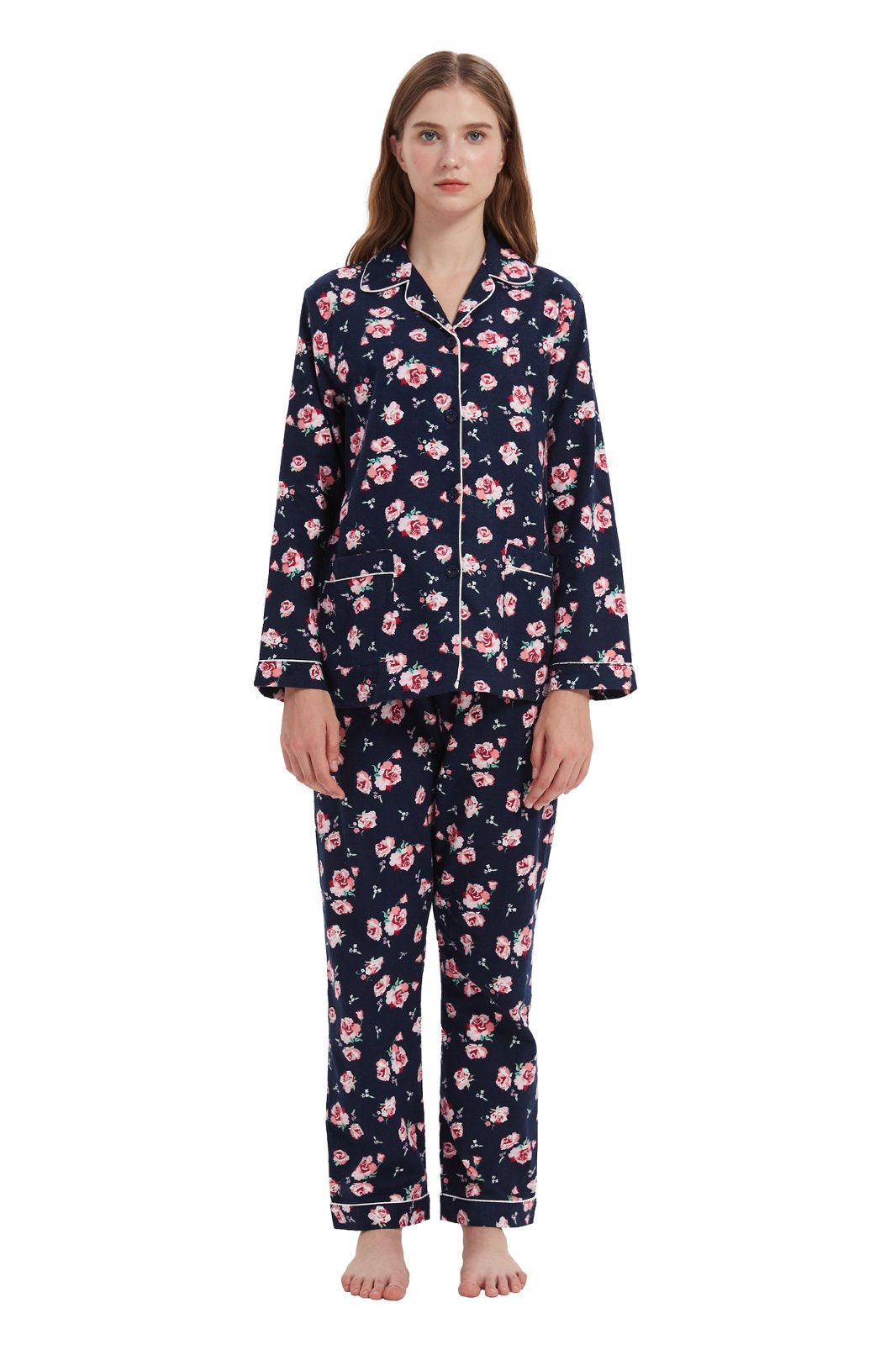 Amaxer Womens 100% Cotton Cozy Flannel Pajama Set - Long Sleeve Button-Up Top with Elastic Waist Pants, Warm & Soft Sleepwear