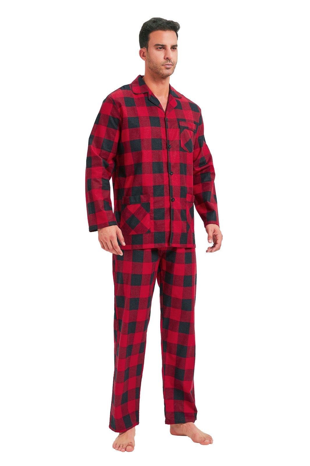 GLOBAL Men's Long Sleeve Flannel Pajamas Sets 100% Cotton Sleepwear Top and Bottom, Size S-3XL