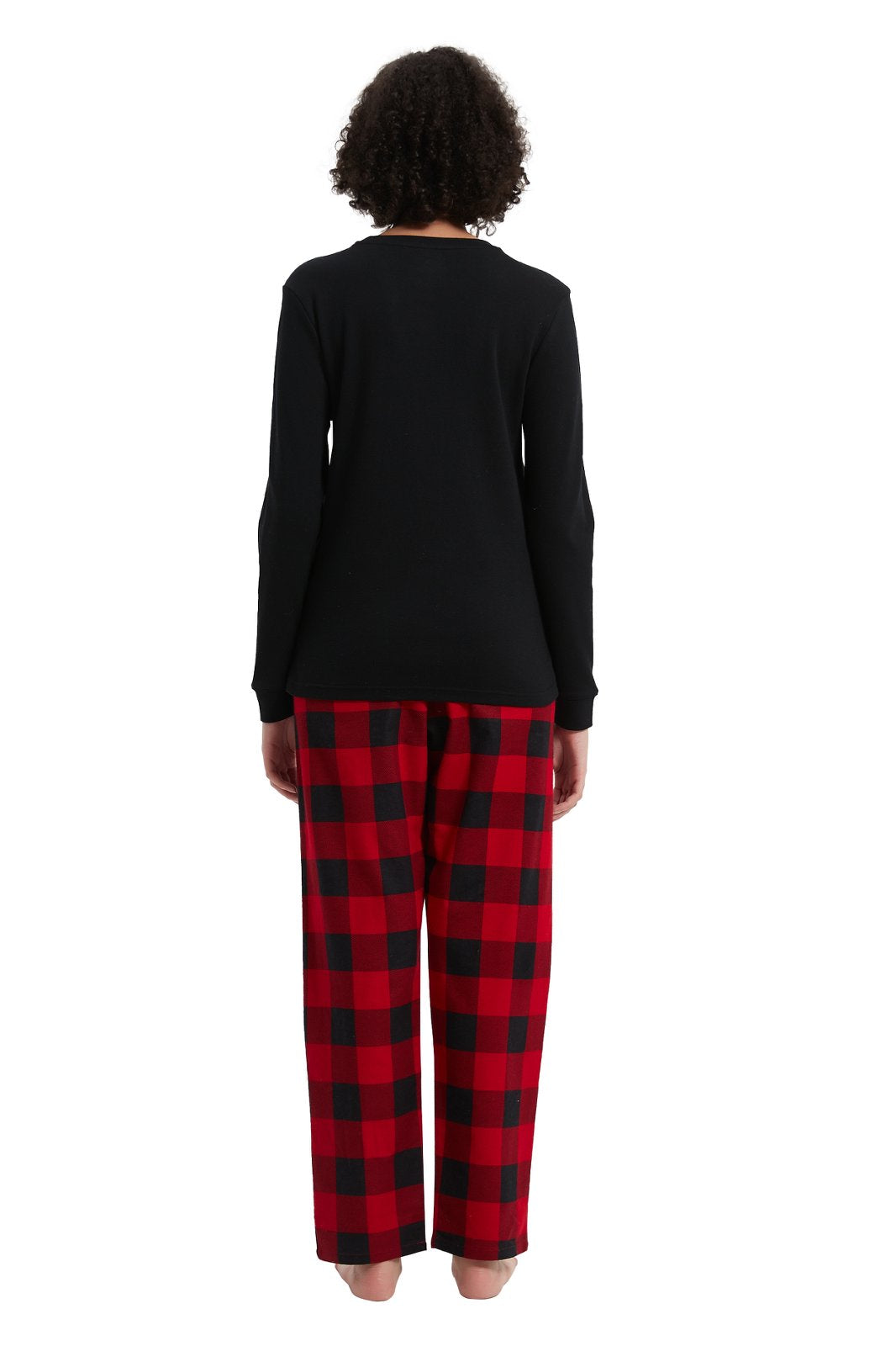 GLOBAL Women's Cotton Knit Top Flannel Pants Sleepwear Matching Pajamas for Couple Pjs for Family, Size S-3XL