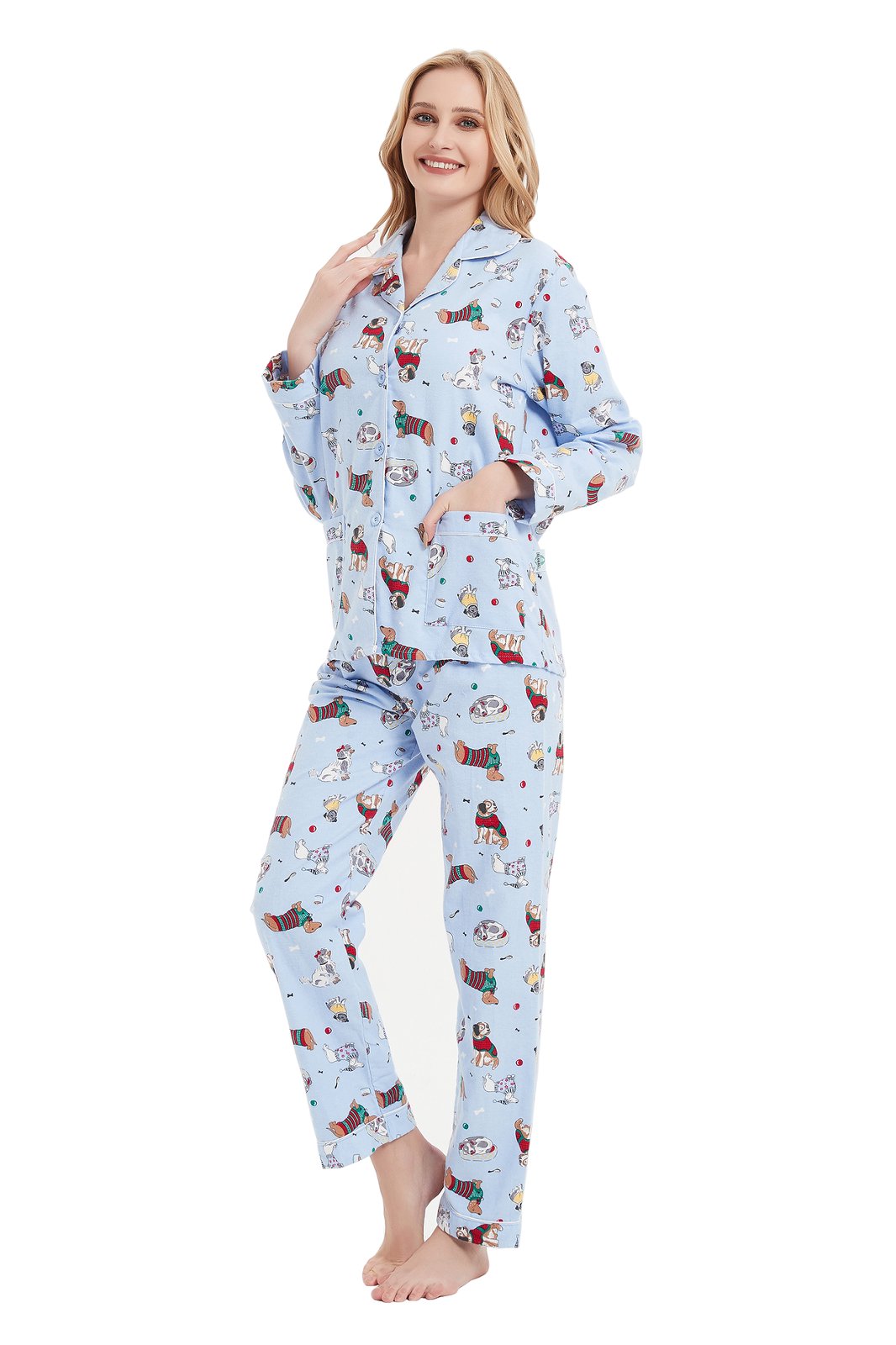 GLOBAL Womens Flannel Cotton Pajama Set Long PJs Cozy Winter Flannel Loungewear Sleepwear,Size S-3XL