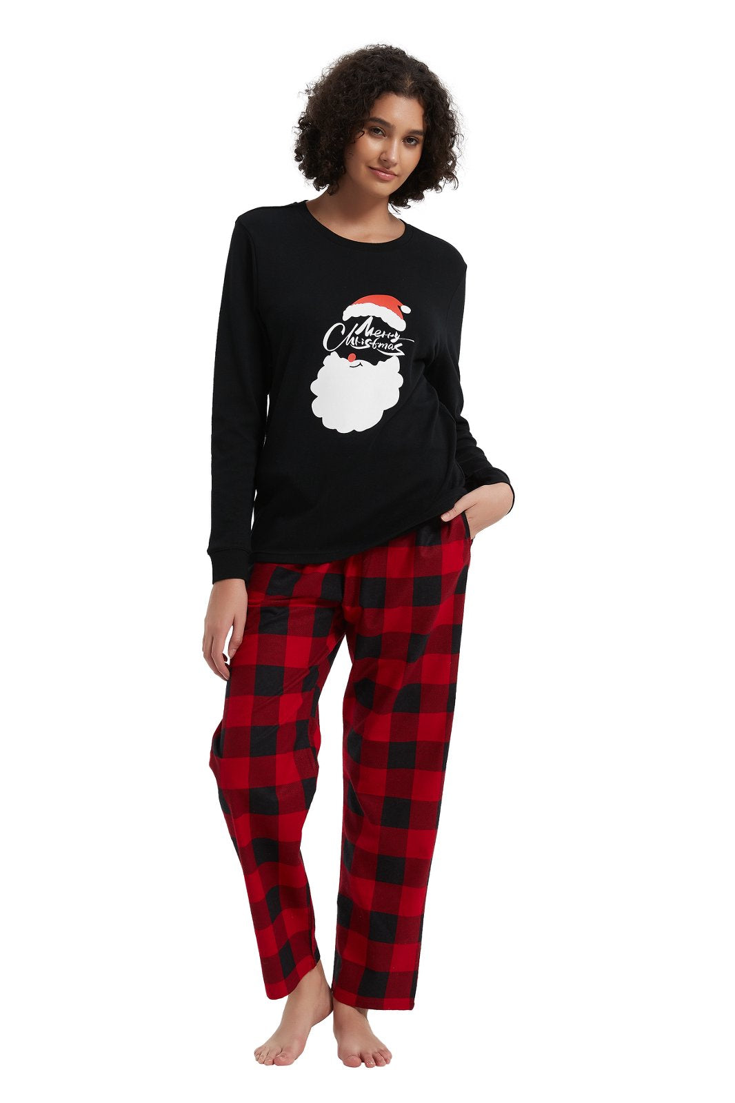GLOBAL Women's Cotton Knit Top Flannel Pants Sleepwear Matching Pajamas for Couple Pjs for Family, Size S-3XL