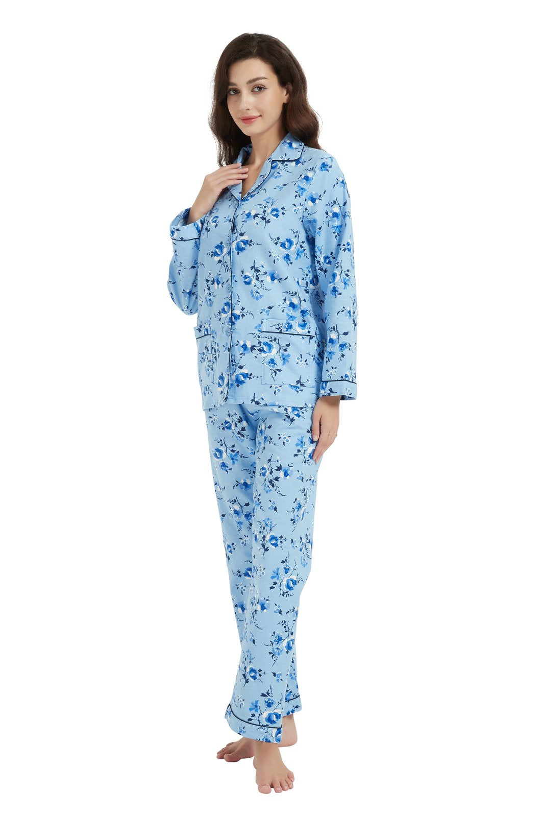 GLOBAL Womens Flannel Cotton Pajama Set Long PJs Flannel Loungewear Sleepwear