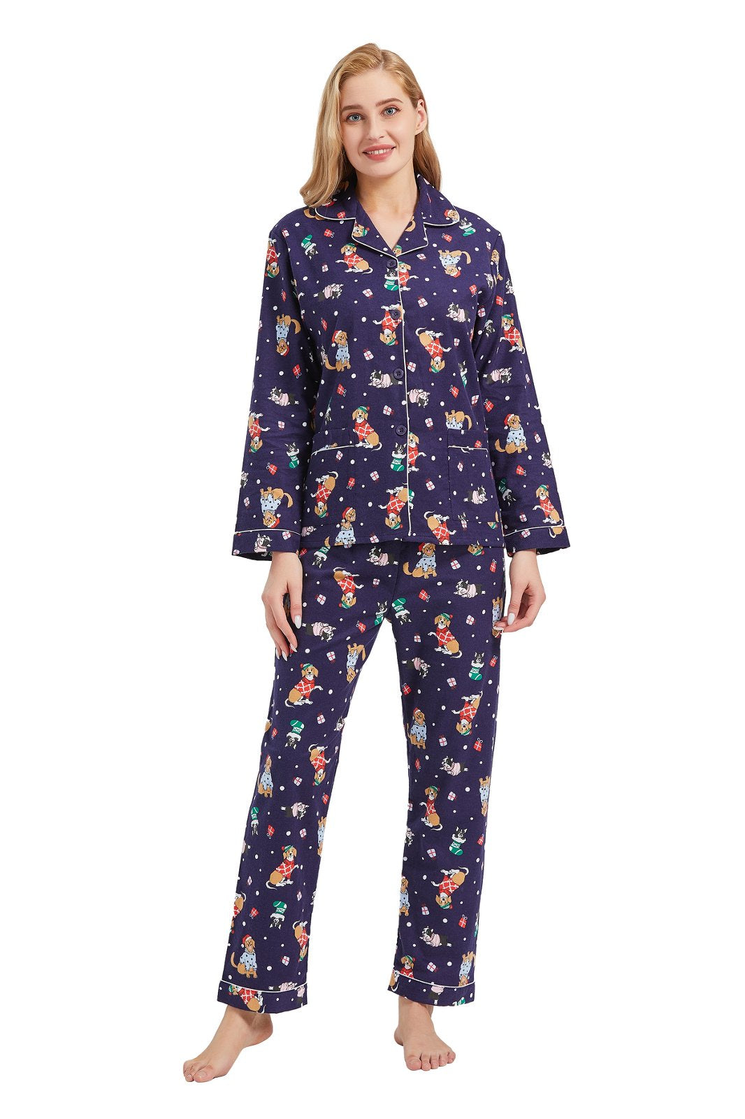 GLOBAL Womens Flannel Cotton Pajama Set Long PJs Cozy Winter Flannel Loungewear Sleepwear