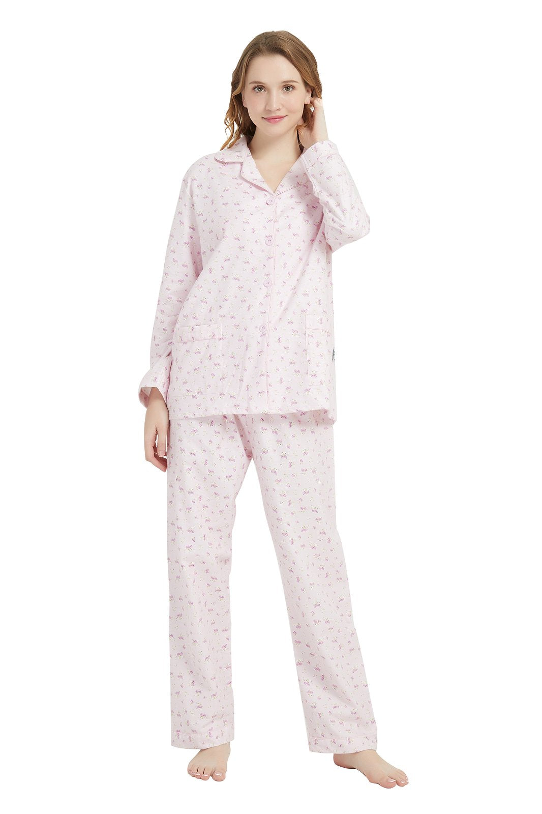 GLOBAL Womens Cotton Flannel Pajama Set - Cozy Winter 2-Piece Loungewear with Button-Down Top & Pants