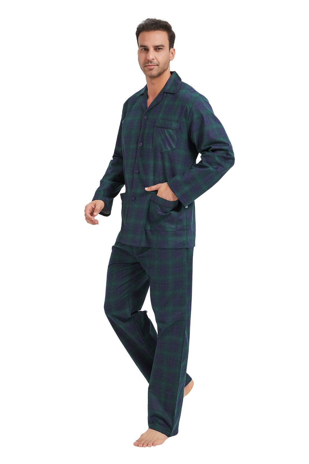 GLOBAL Men's Long Sleeve Flannel Pajamas Sets 100% Cotton Sleepwear Top and Bottom, Size S-3XL