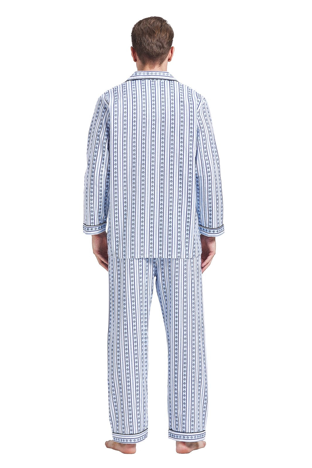 GLOBAL Men's Cotton Flannel Pajama Set, Long Sleeve Button‑Down Top & Long Pants Sleepwear, Soft Warm Loungewear, S-3XL