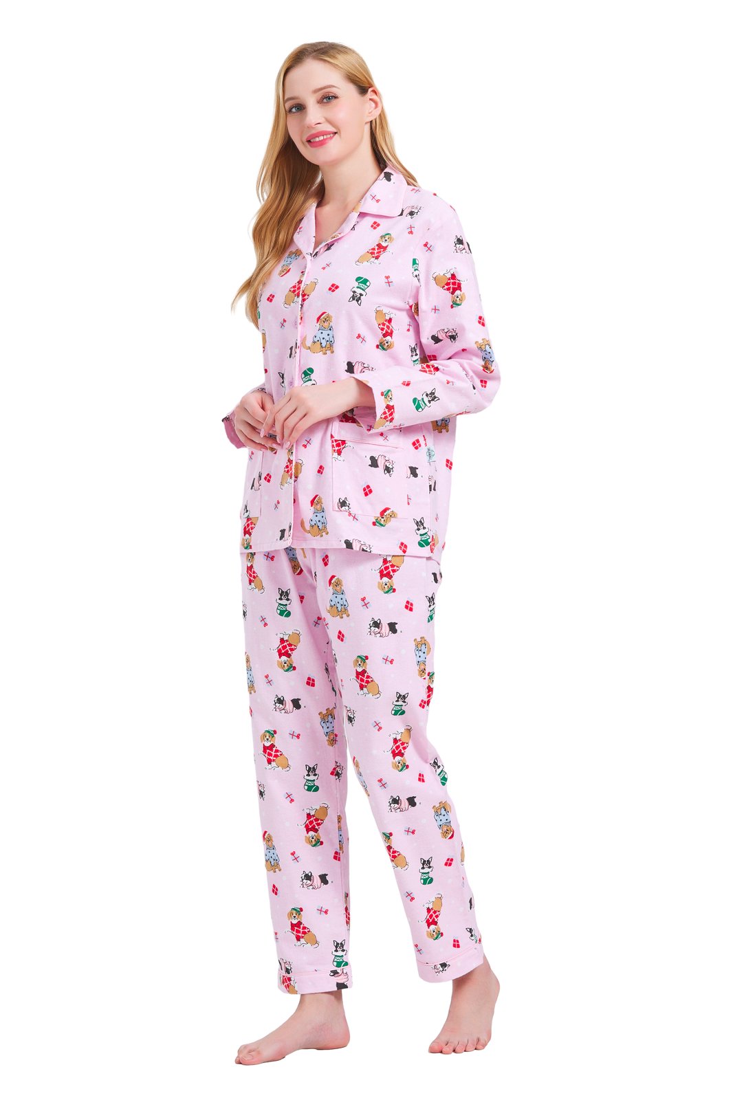 GLOBAL Womens Flannel Cotton Pajama Set Long PJs Cozy Winter Flannel Loungewear Sleepwear,Size S-3XL