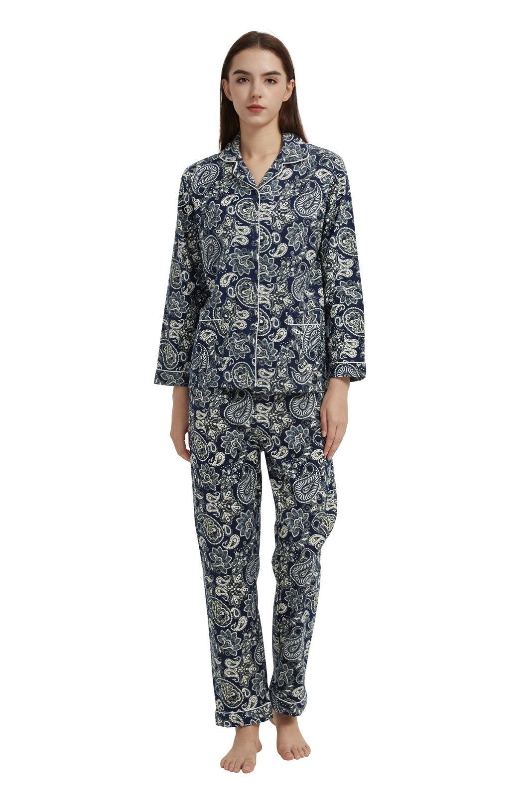 GLOBAL Women’s Flannel Pajama Set 100% Cotton Comfy PJs for Women Long Sleeve Button Front 2-Piece Warm and Cozy Sleepwear,Size S-3XL