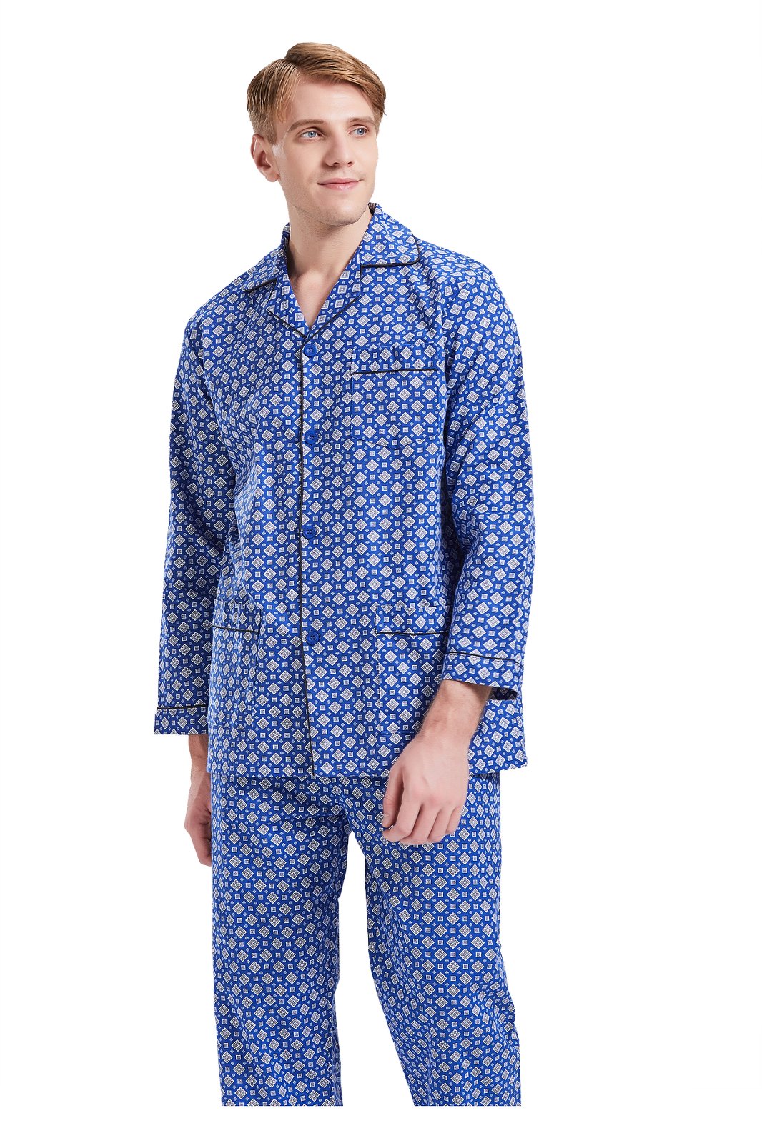 GLOBAL Men's Pajamas Sets 100% Cotton Flannel Sleepwear Long-Sleeve Top & Bottom