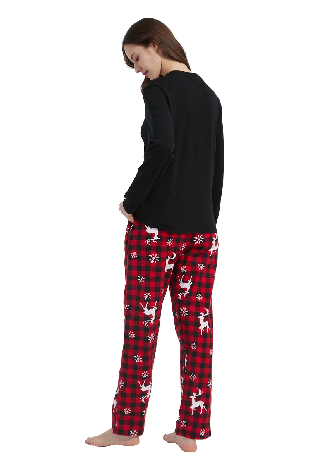 GLOBAL Women's Cotton Knit Top Flannel Pants Sleepwear Matching Pajamas for Couple Pjs for Family, Size S-3XL