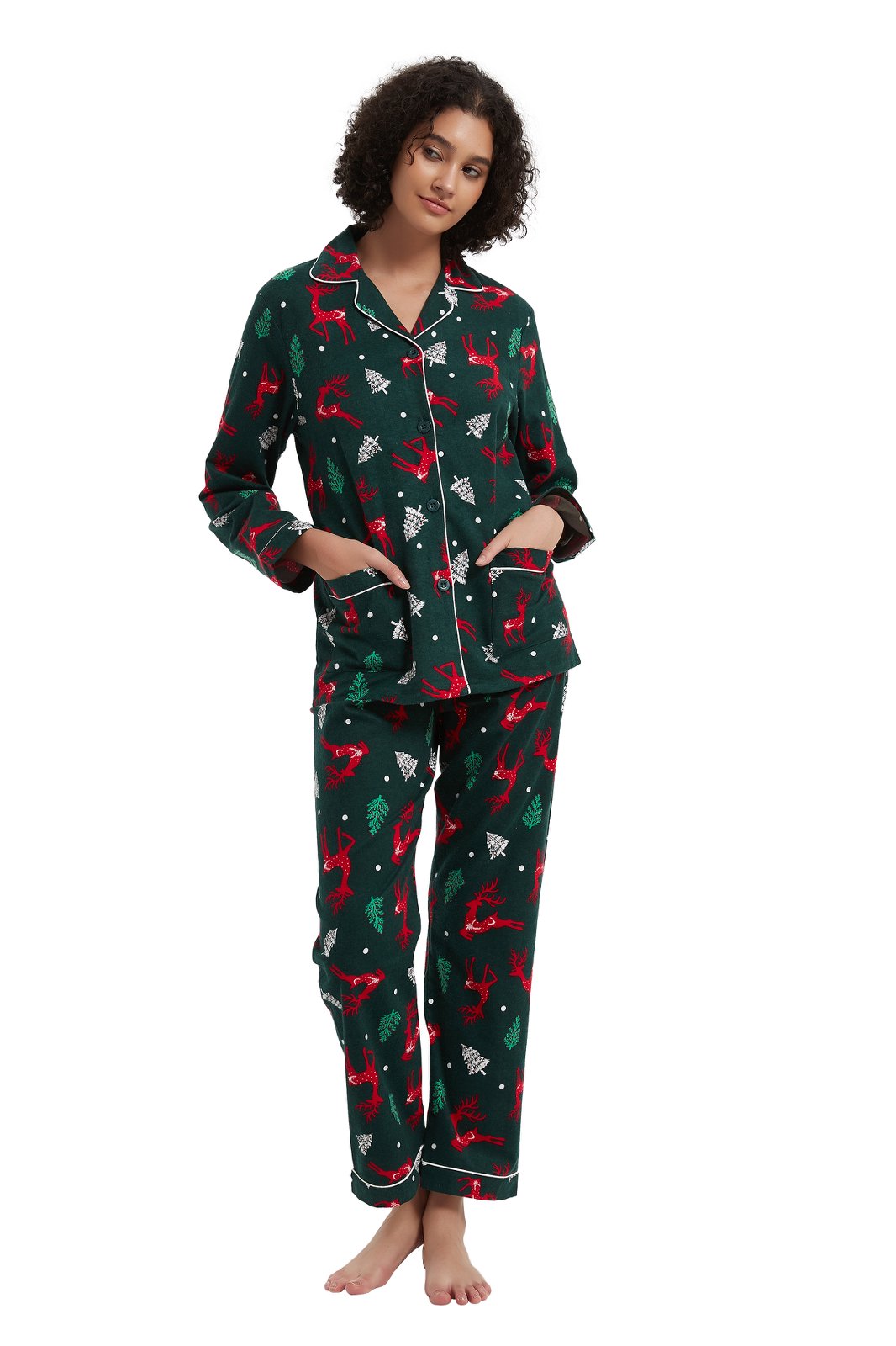 GLOBAL Womens Flannel Cotton Pajama Set Long PJs Flannel Loungewear Sleepwear,Size S-3XL