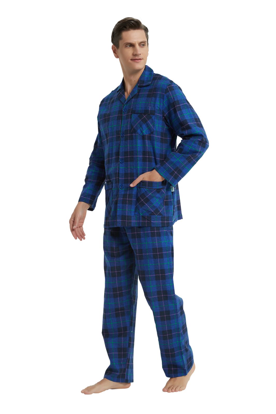 GLOBAL Men's Long Sleeve Flannel Pajamas Sets 100% Cotton Sleepwear Top and Bottom