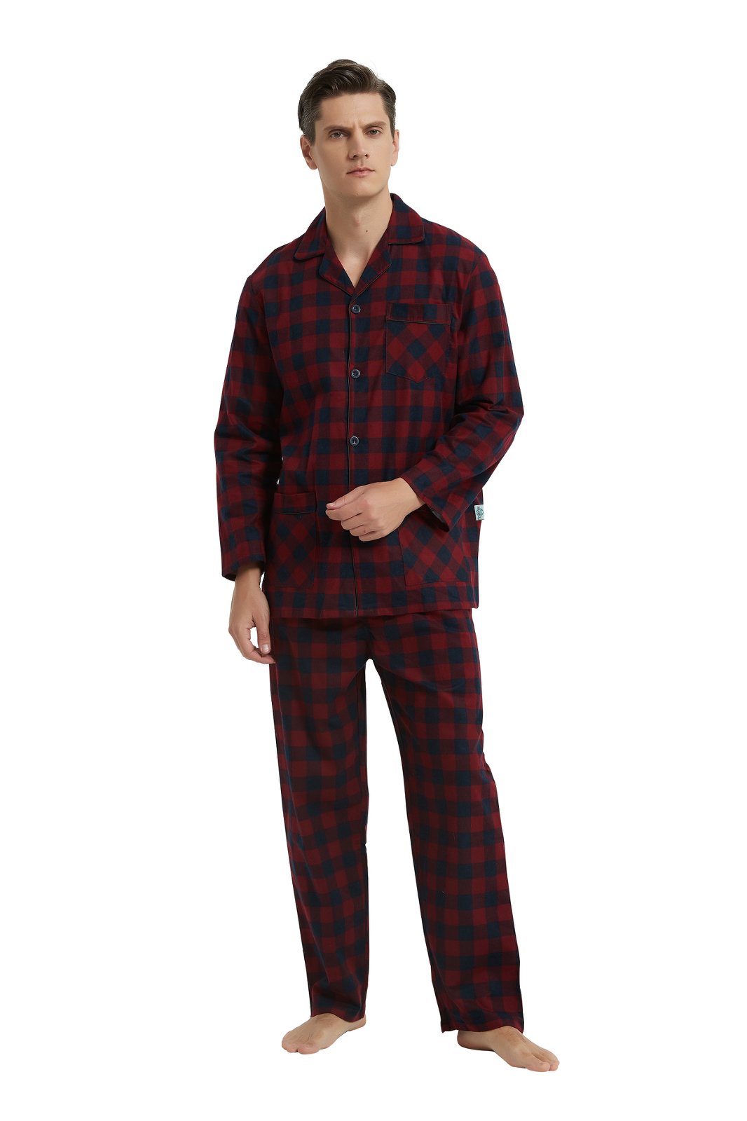 GLOBAL Men's Long Sleeve Flannel Pajamas Sets 100% Cotton Sleepwear Top and Bottom