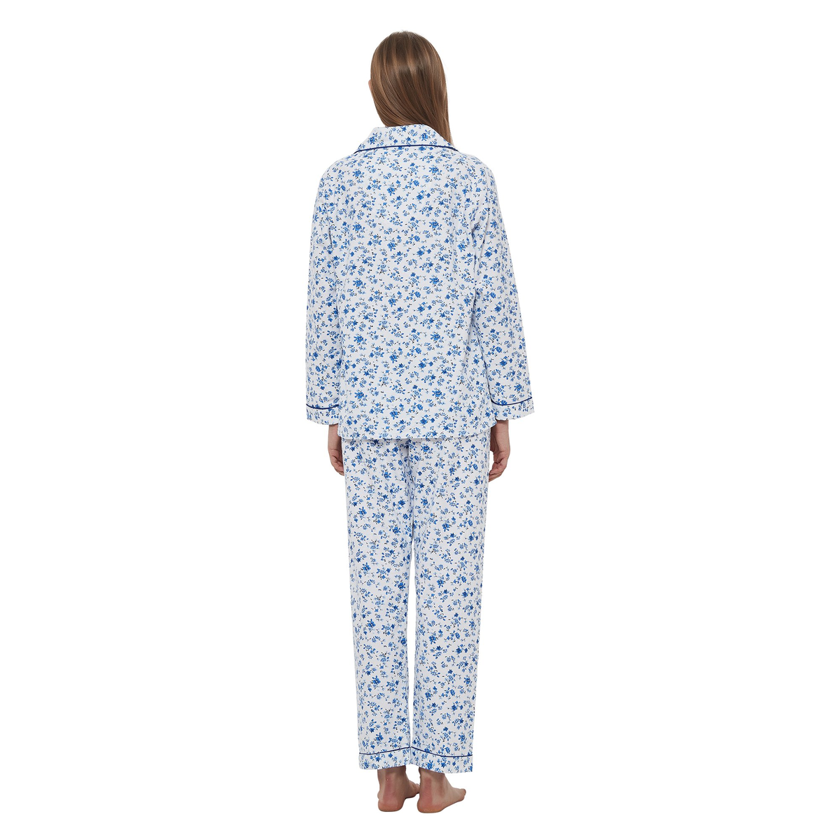 GLOBAL Womens Cotton Flannel Pajama Set - Cozy Winter 2-Piece Loungewear with Button-Down Top & Pants