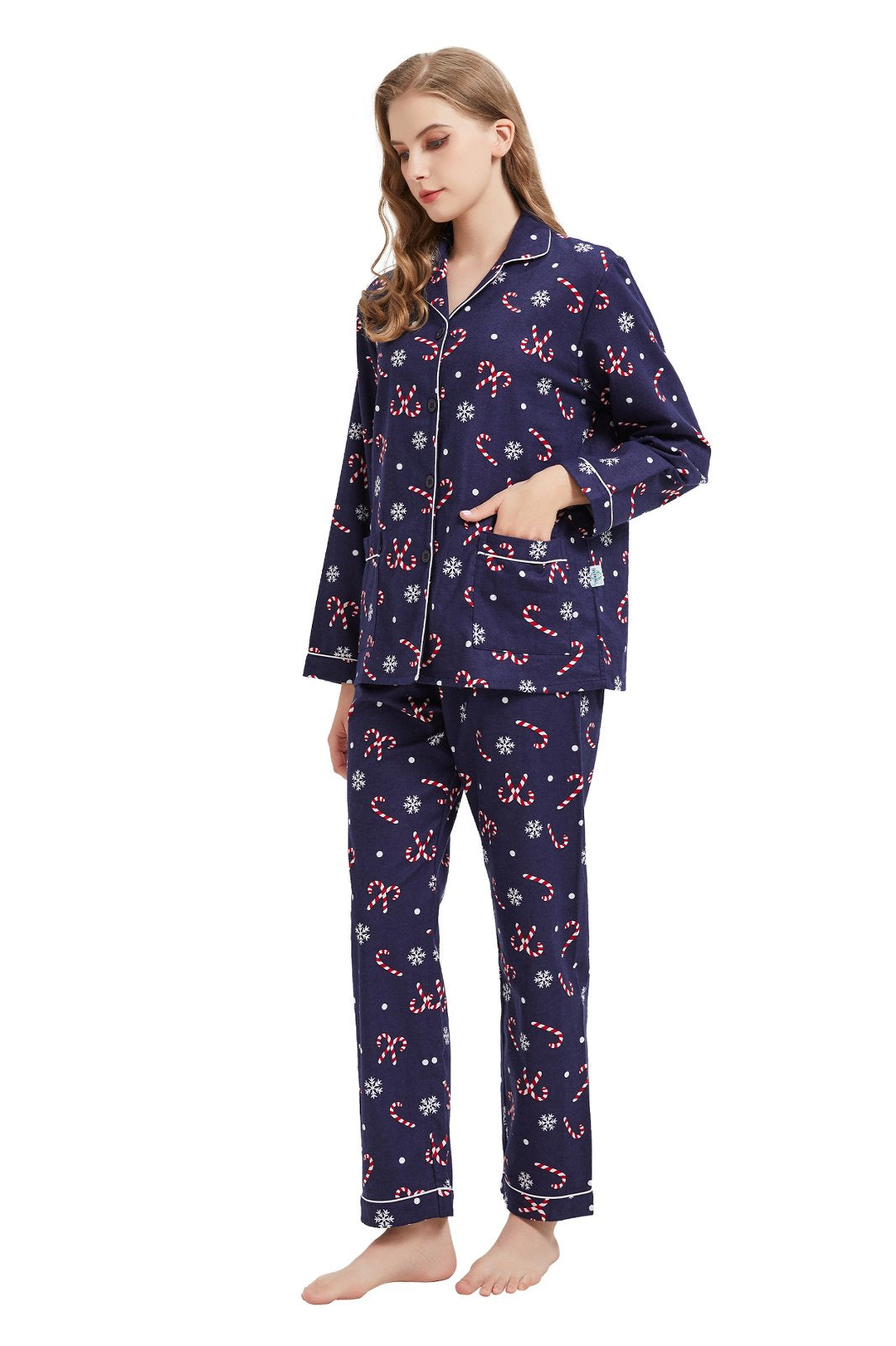 GLOBAL Womens Flannel Cotton Pajama Set Long PJs Flannel Loungewear Sleepwear,Size S-3XL