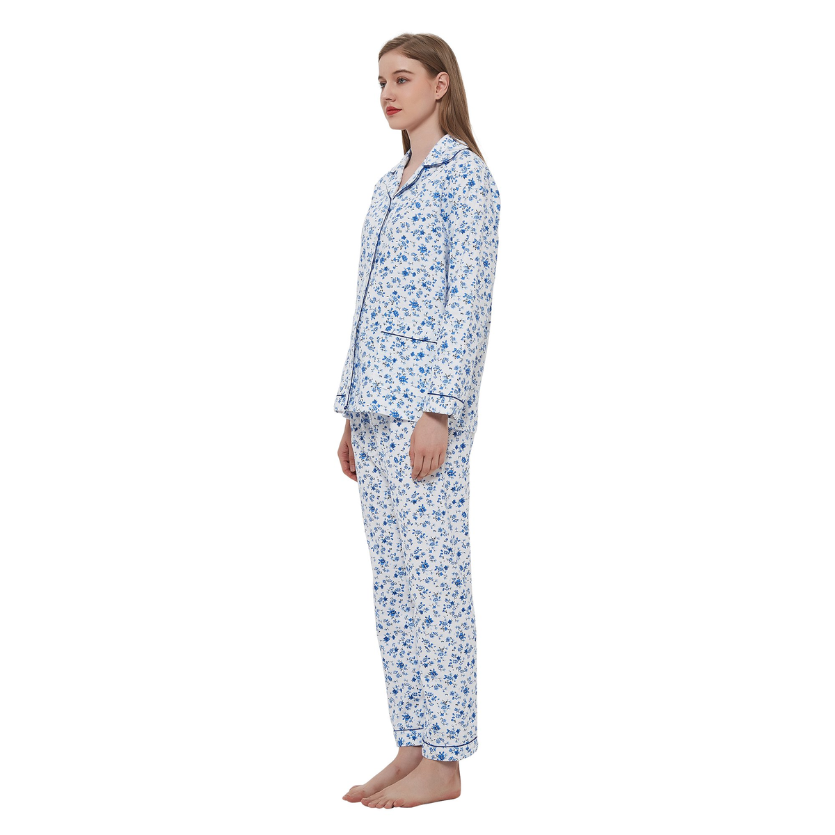 GLOBAL Womens Cotton Flannel Pajama Set - Cozy Winter 2-Piece Loungewear with Button-Down Top & Pants