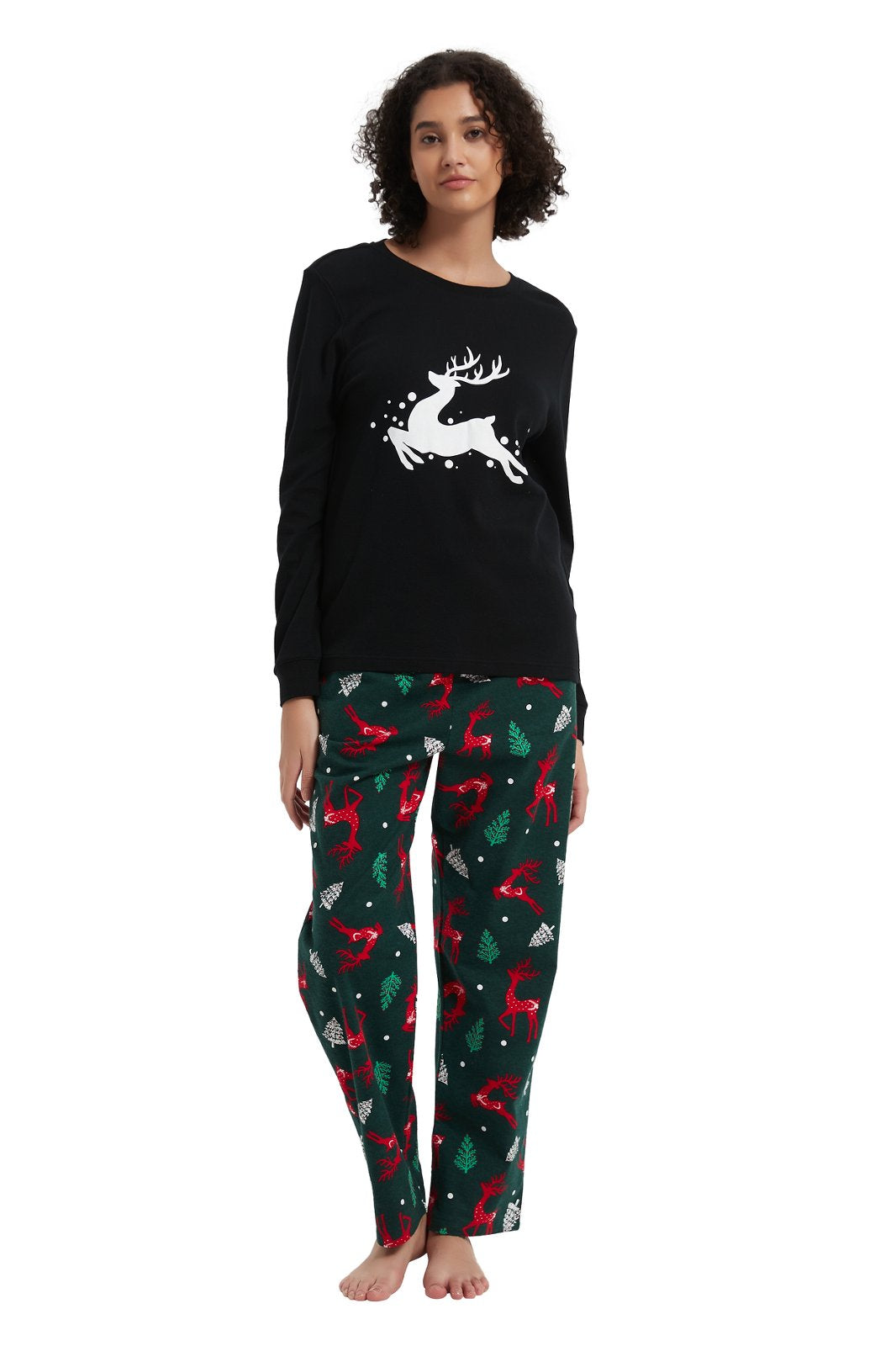 GLOBAL Women's Cotton Knit Top Flannel Pants Sleepwear Matching Pajamas for Couple Pjs for Family, Size S-3XL