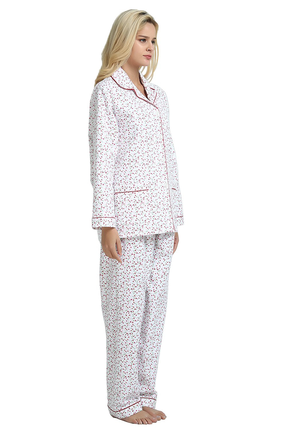 GLOBAL Womens Flannel Cotton Pajama Set Long PJs Cozy Winter Flannel Loungewear Sleepwear