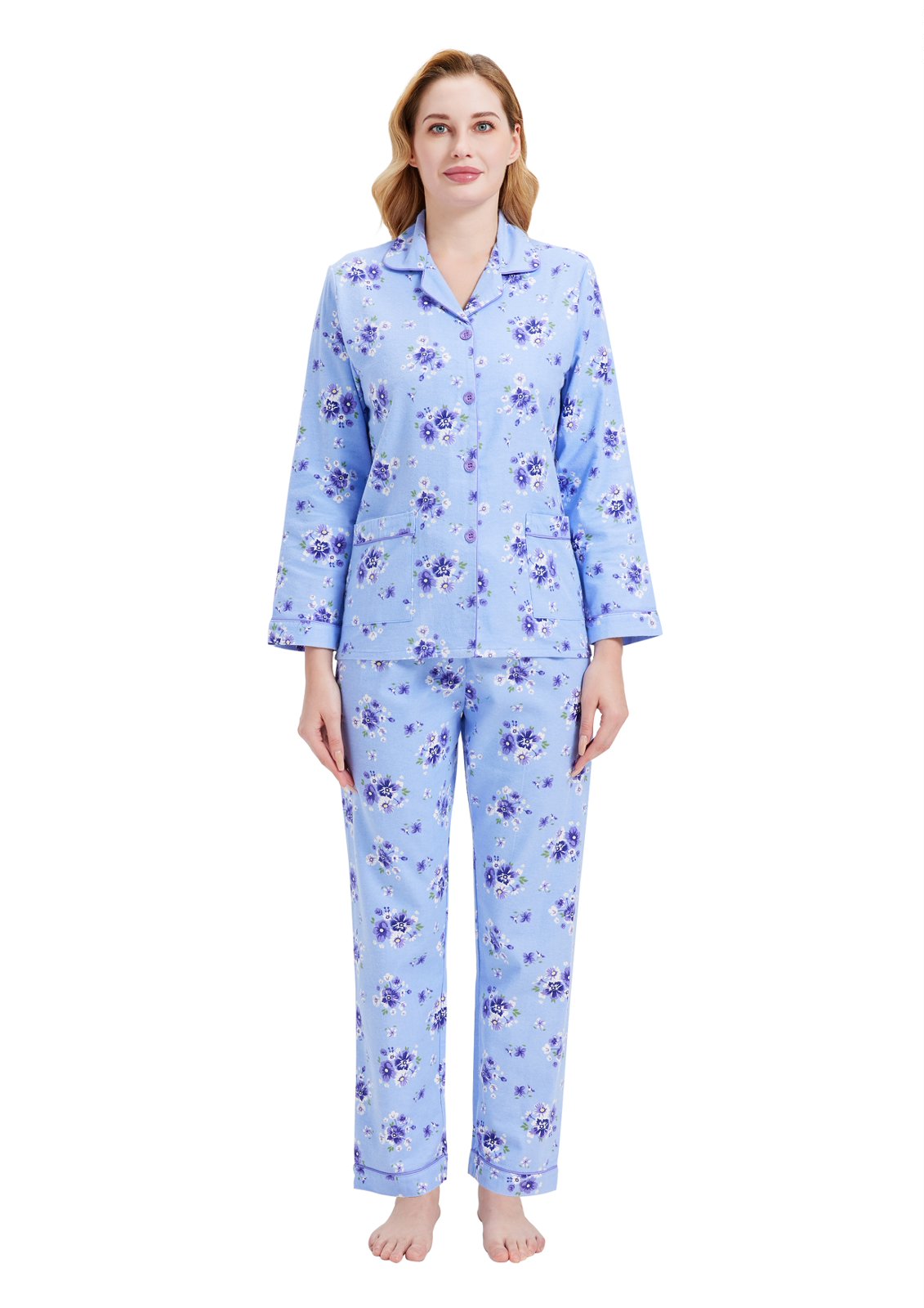 GLOBAL Women’s Flannel Pajama Set 100% Cotton Comfy PJs for Women Long Sleeve Button Front 2-Piece Warm and Cozy Sleepwear