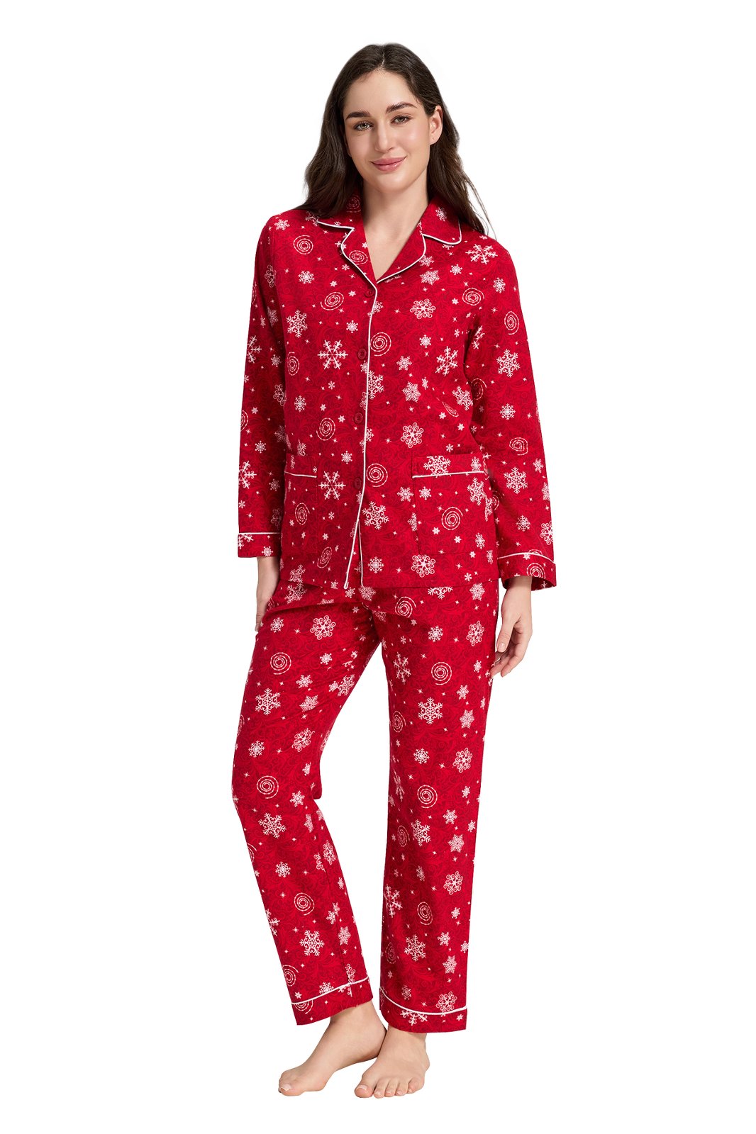 GLOBAL Women’s Flannel Pajama Set 100% Cotton Comfy PJs for Women Long Sleeve Button Front 2-Piece Warm and Cozy Sleepwear