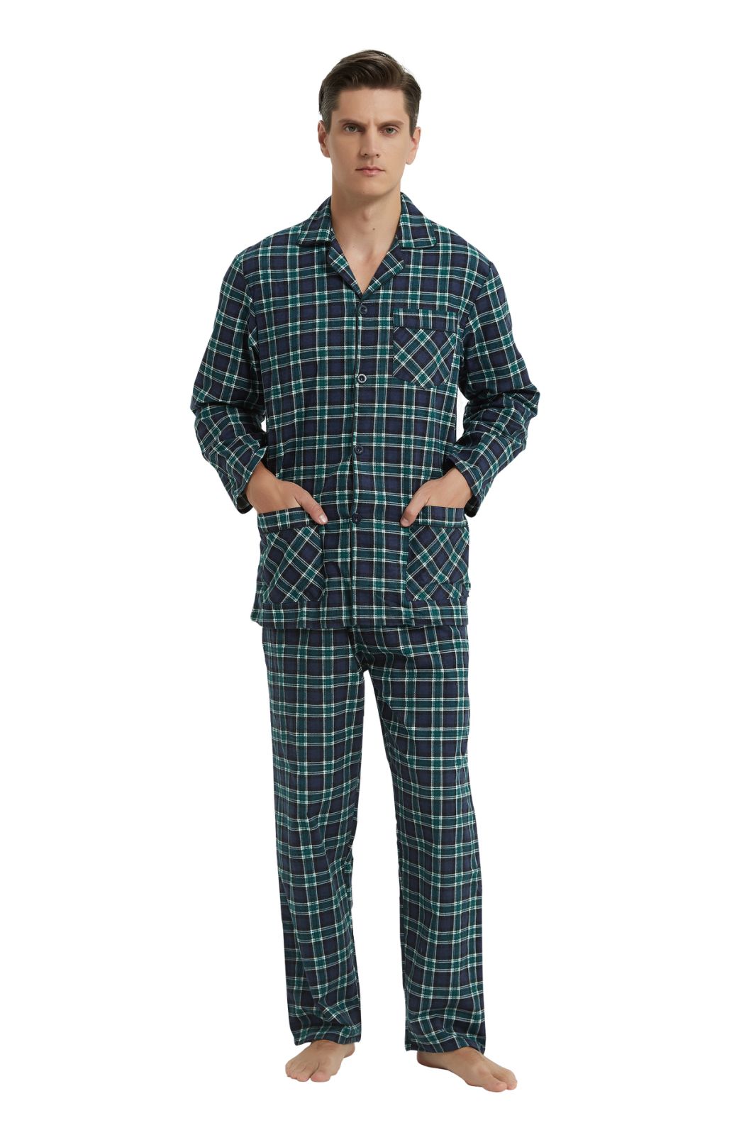 GLOBAL Men's Long Sleeve Flannel Pajamas Sets 100% Cotton Sleepwear Top and Bottom