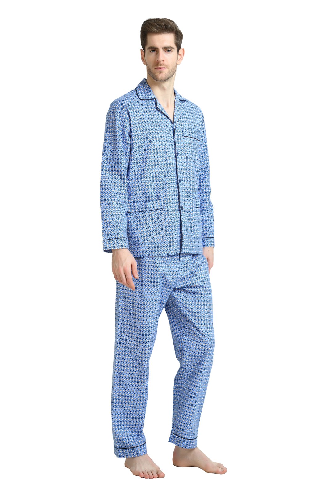 GLOBAL Men's Long Sleeve Flannel Pajamas Sets 100% Cotton Sleepwear Top and Bottom