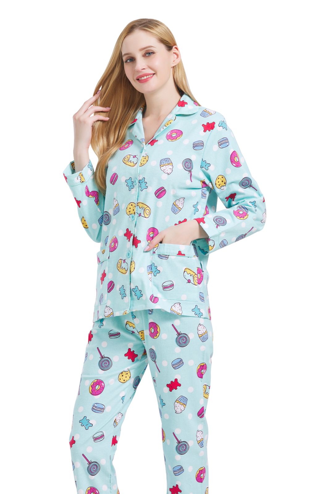 GLOBAL Womens Flannel Cotton Pajama Set Long PJs Cozy Winter Flannel Loungewear Sleepwear