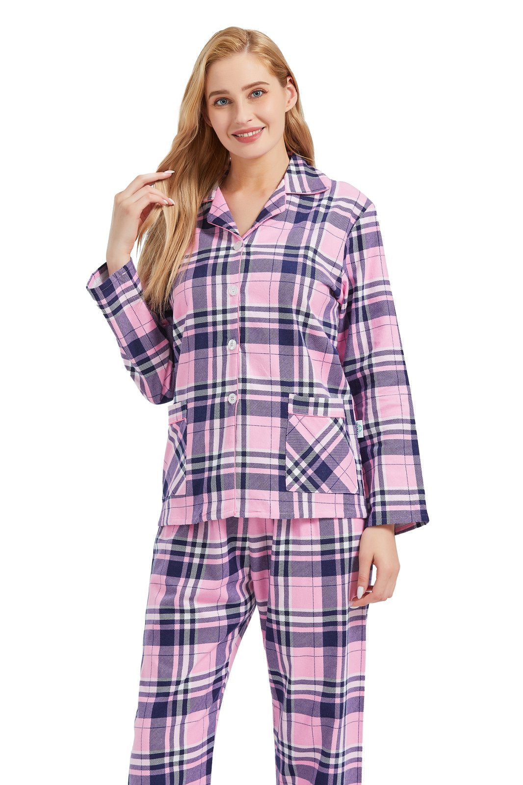 GLOBAL Women’s Flannel Pajama Set 100% Cotton Comfy PJs for Women Long Sleeve Button Front 2-Piece Warm and Cozy Sleepwear