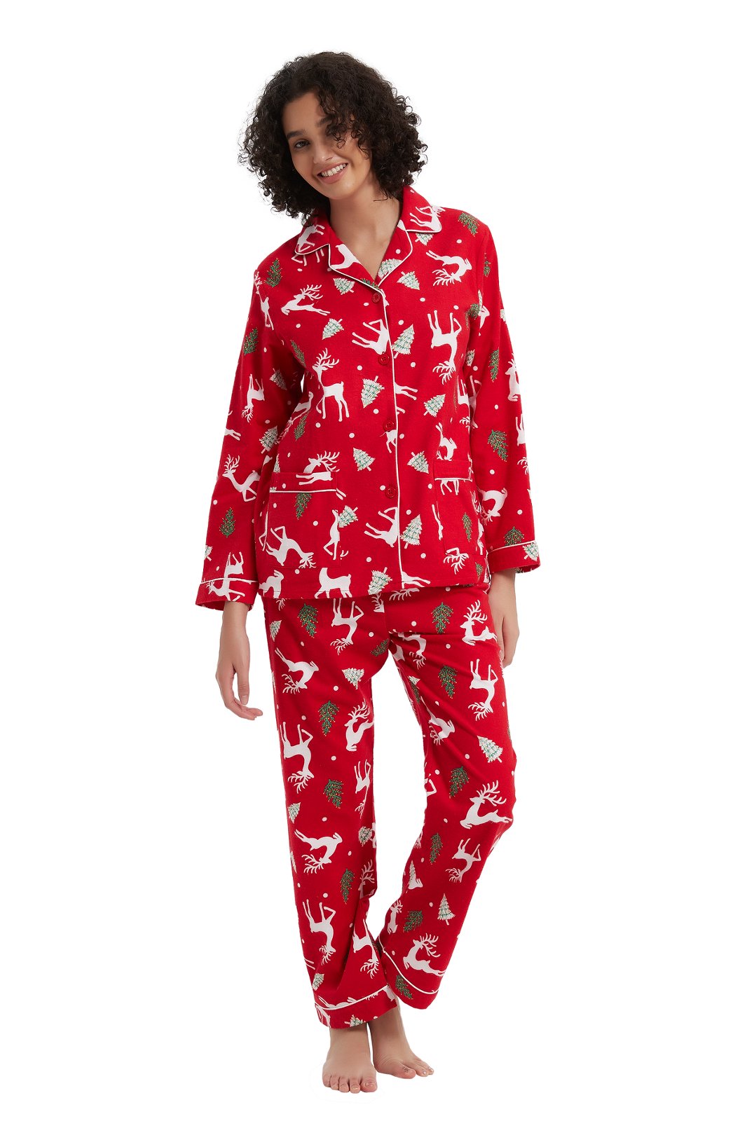 GLOBAL Womens Flannel Cotton Pajama Set Long PJs Flannel Loungewear Sleepwear,Size S-3XL