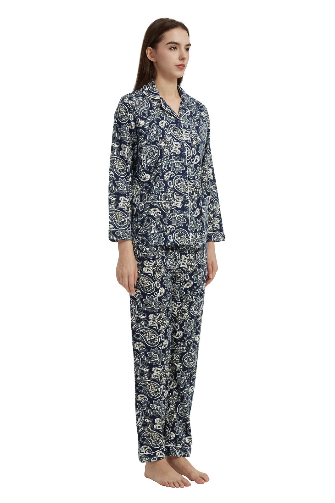 GLOBAL Women’s Flannel Pajama Set 100% Cotton Comfy PJs for Women Long Sleeve Button Front 2-Piece Warm and Cozy Sleepwear,Size S-3XL