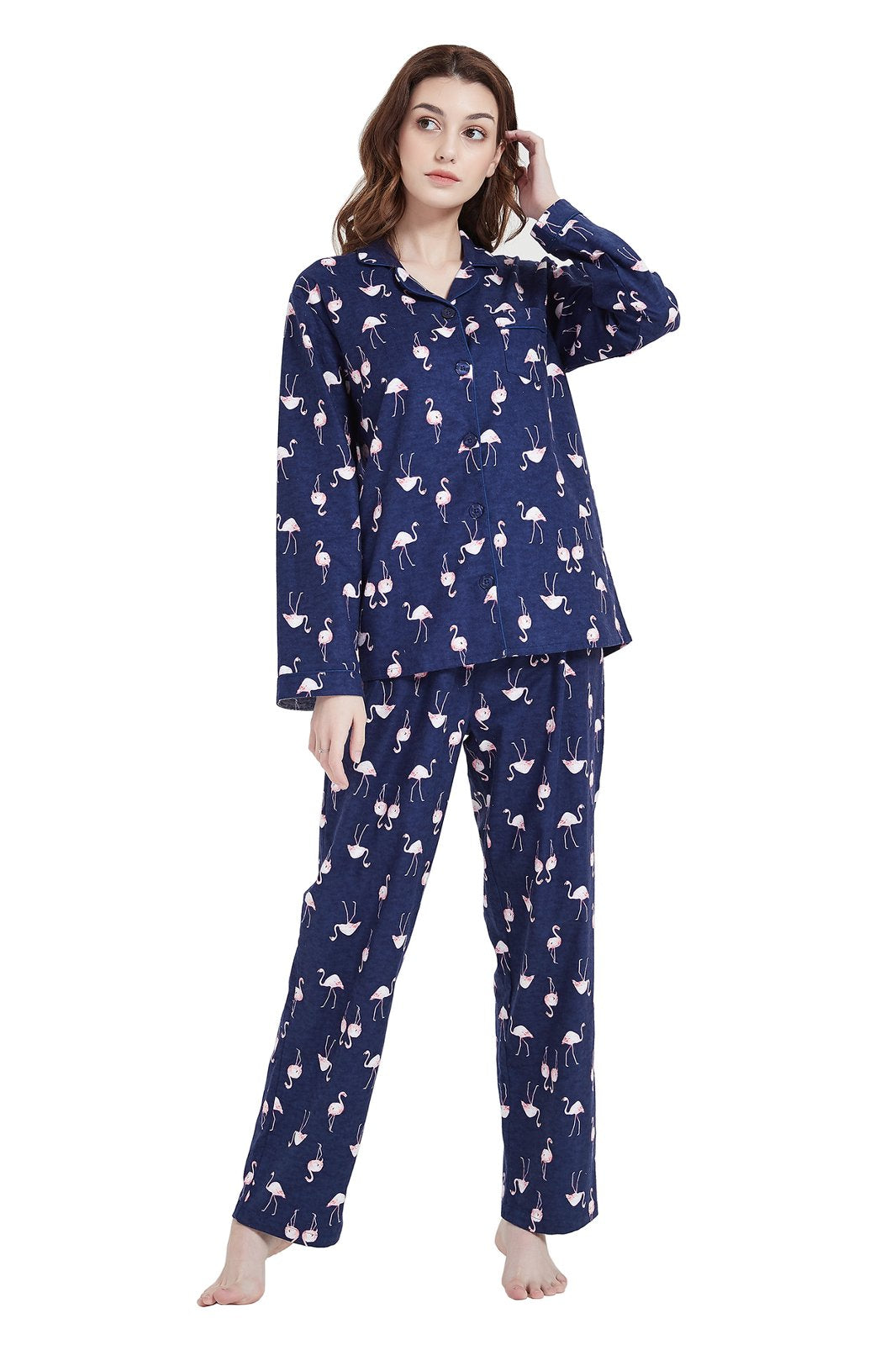 Amaxer Womens 100% Cotton Cozy Flannel Pajama Set - Long Sleeve Button-Up Top with Elastic Waist Pants, Warm & Soft Sleepwear
