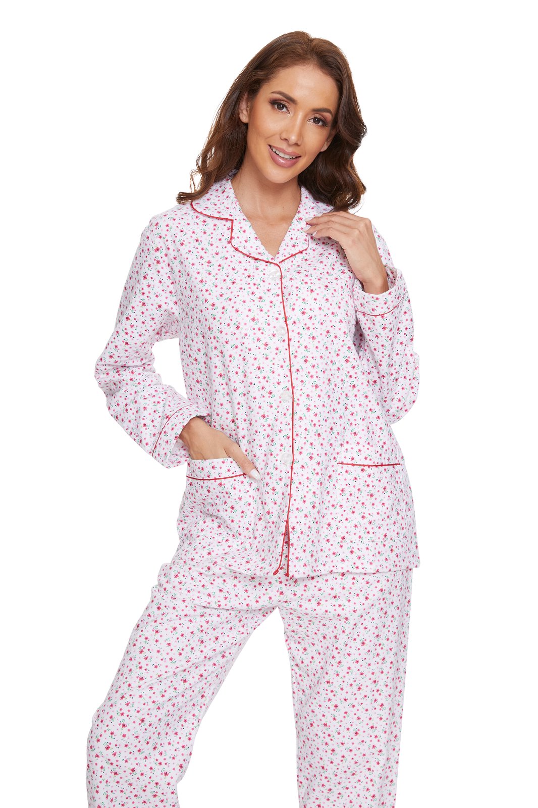 Amaxer Womens Cotton Cozy Flannel Pajama Set - Long Sleeve Button-Up Top with Elastic Waist Pants, Warm & Soft Sleepwear