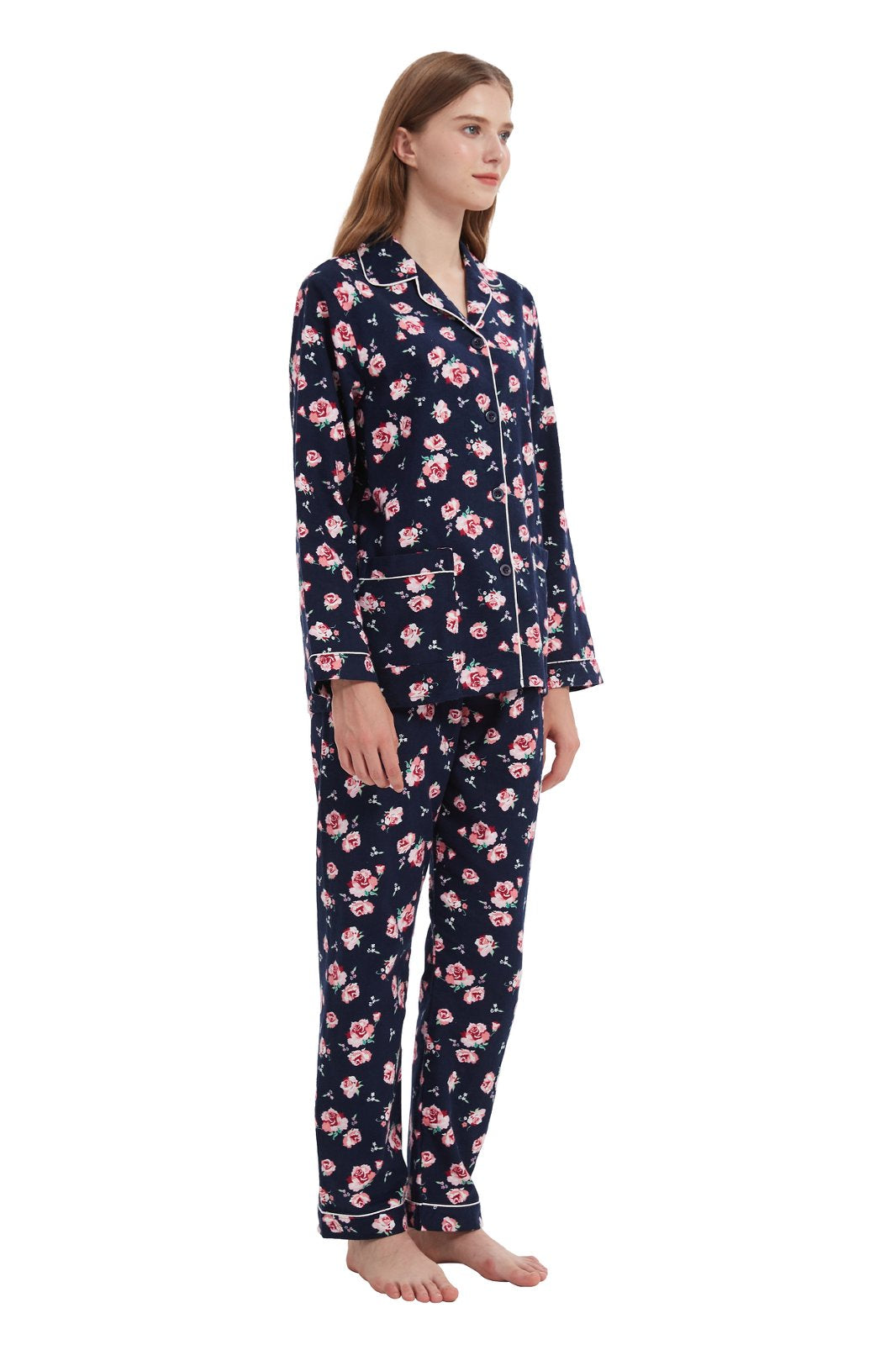 Amaxer Womens 100% Cotton Cozy Flannel Pajama Set - Long Sleeve Button-Up Top with Elastic Waist Pants, Warm & Soft Sleepwear