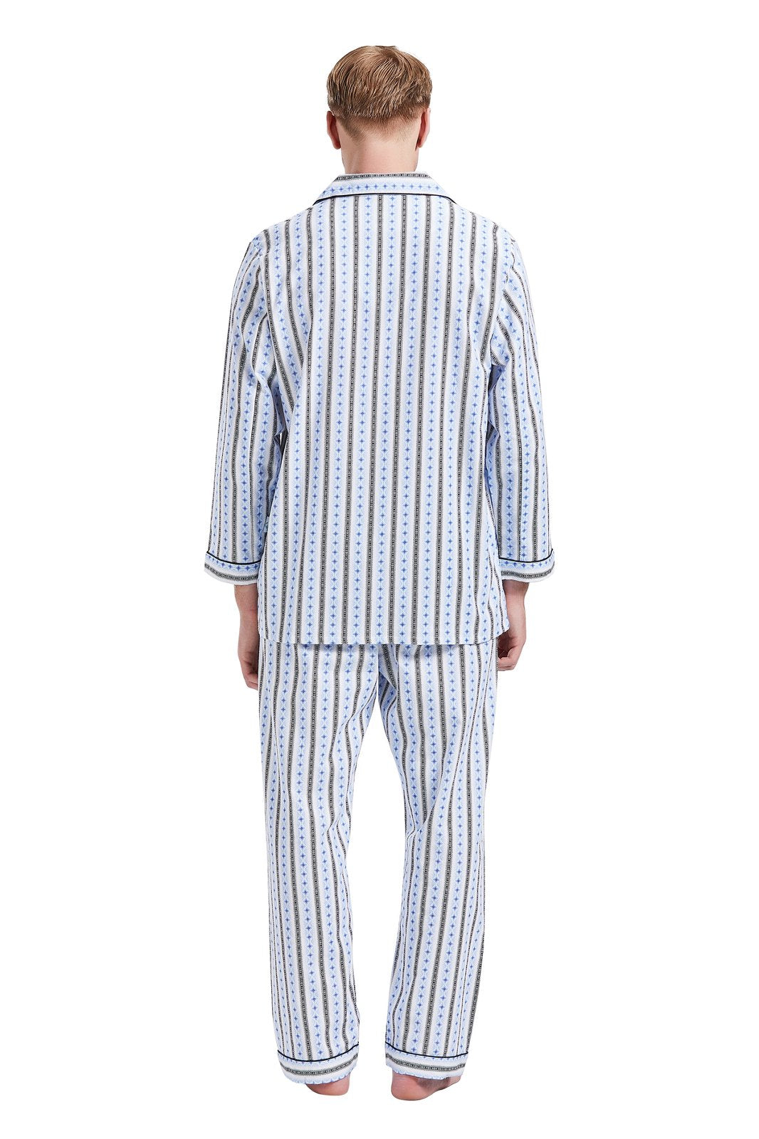 GLOBAL Men's Pajamas Sets 100% Cotton Flannel Sleepwear Long-Sleeve Top & Bottom