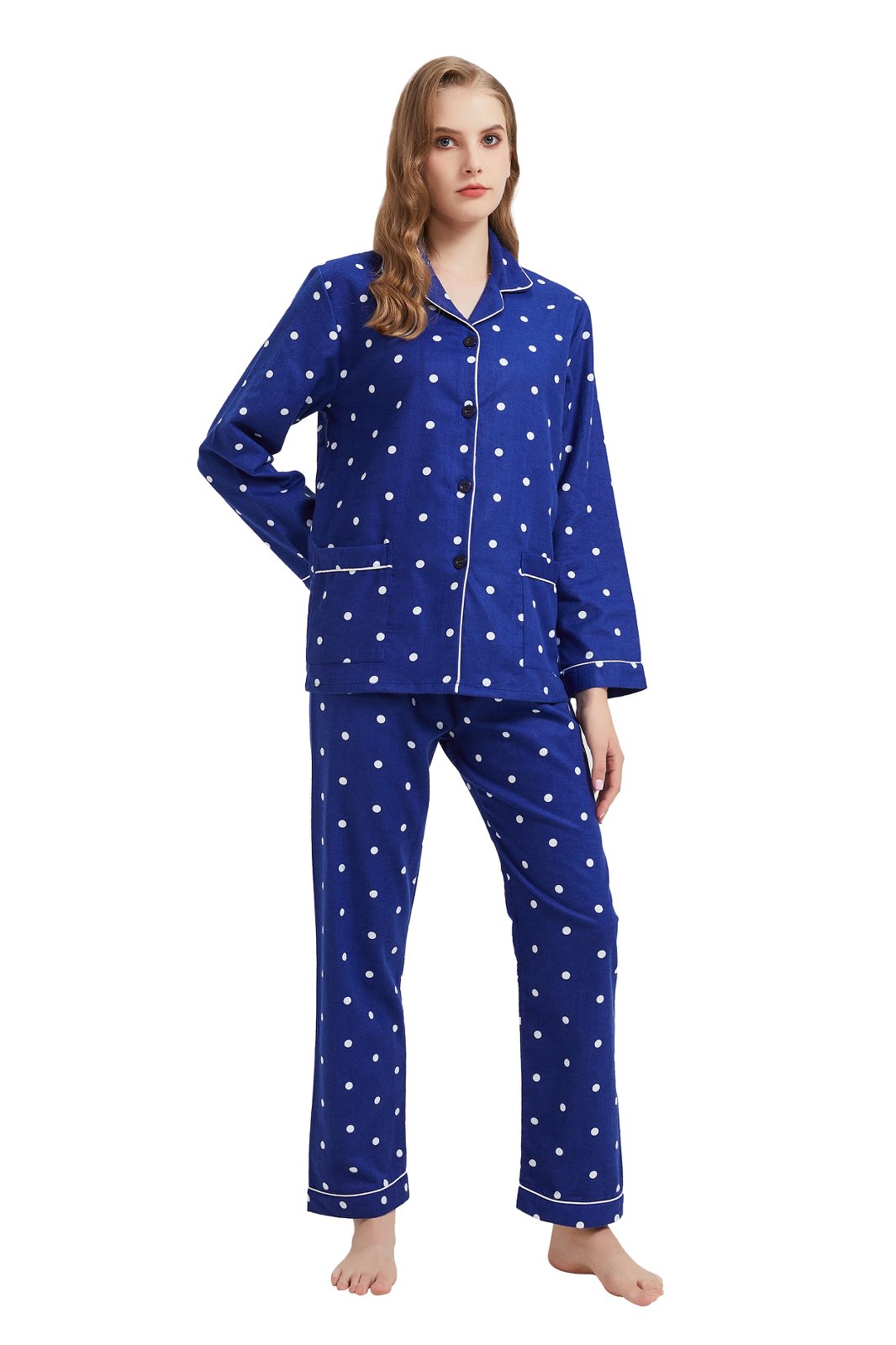 GLOBAL Womens Flannel Cotton Pajama Set Long PJs Flannel Loungewear Sleepwear,Size S-3XL
