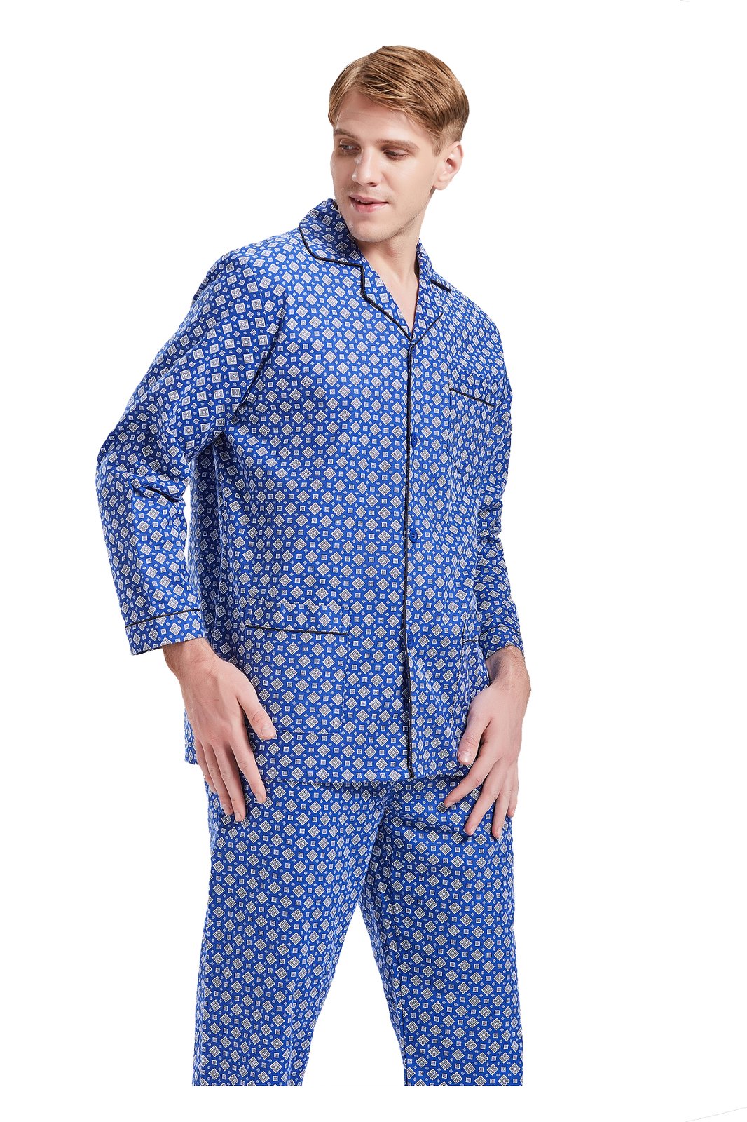 GLOBAL Men's Pajamas Sets 100% Cotton Flannel Sleepwear Long-Sleeve Top & Bottom
