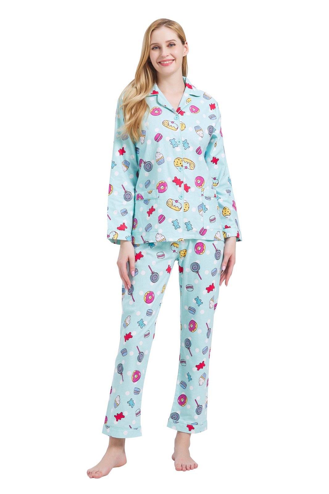 GLOBAL Womens Flannel Cotton Pajama Set Long PJs Cozy Winter Flannel Loungewear Sleepwear
