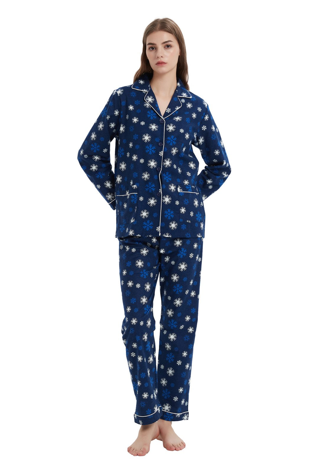 GLOBAL Women’s Flannel Pajama Set 100% Cotton Comfy PJs for Women Long Sleeve Button Front 2-Piece Warm and Cozy Sleepwear
