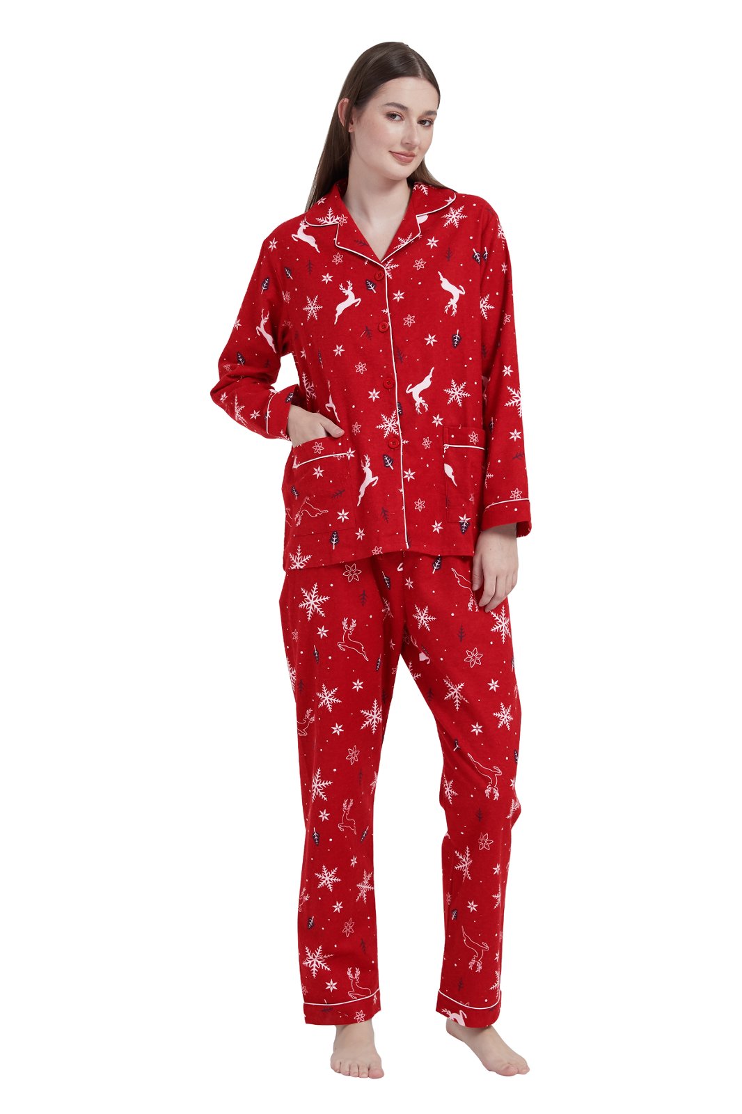 GLOBAL Womens Flannel Cotton Pajama Set Long PJs Cozy Winter Flannel Loungewear Sleepwear