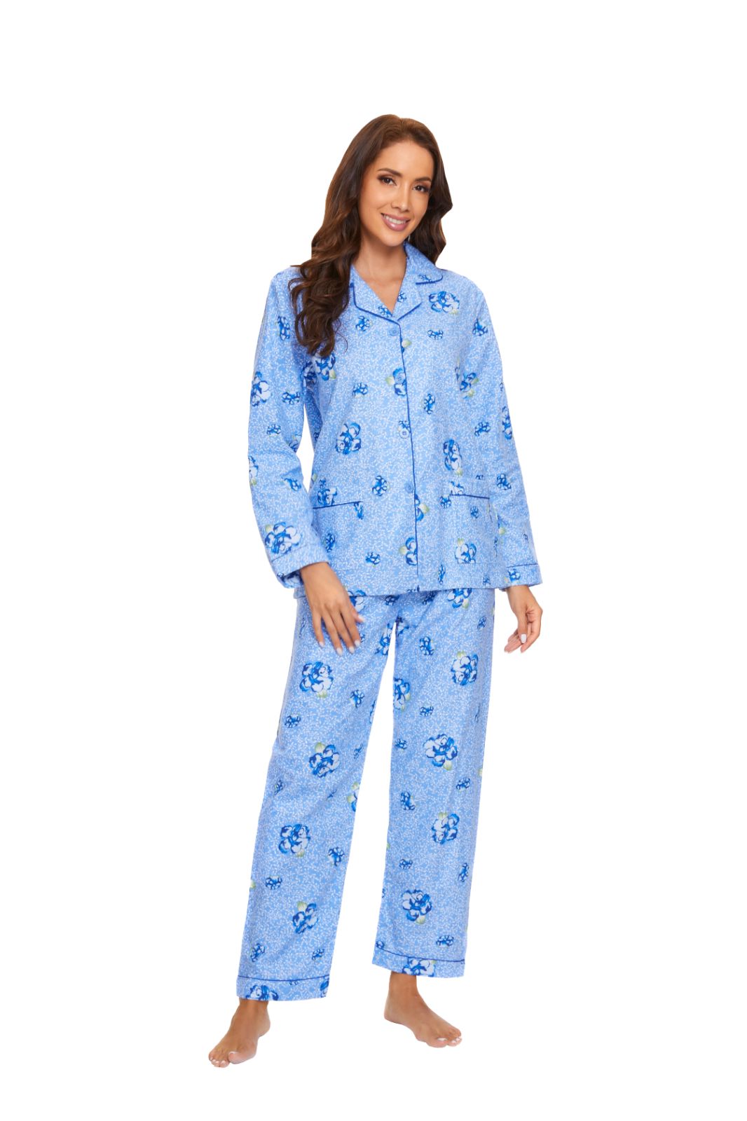 GLOBAL Womens Flannel Cotton Pajama Set Long PJs Cozy Winter Flannel Loungewear Sleepwear,Size S-3XL