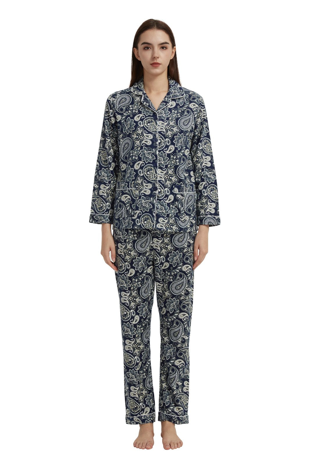 GLOBAL Women’s Flannel Pajama Set 100% Cotton Comfy PJs for Women Long Sleeve Button Front 2-Piece Warm and Cozy Sleepwear,Size S-3XL