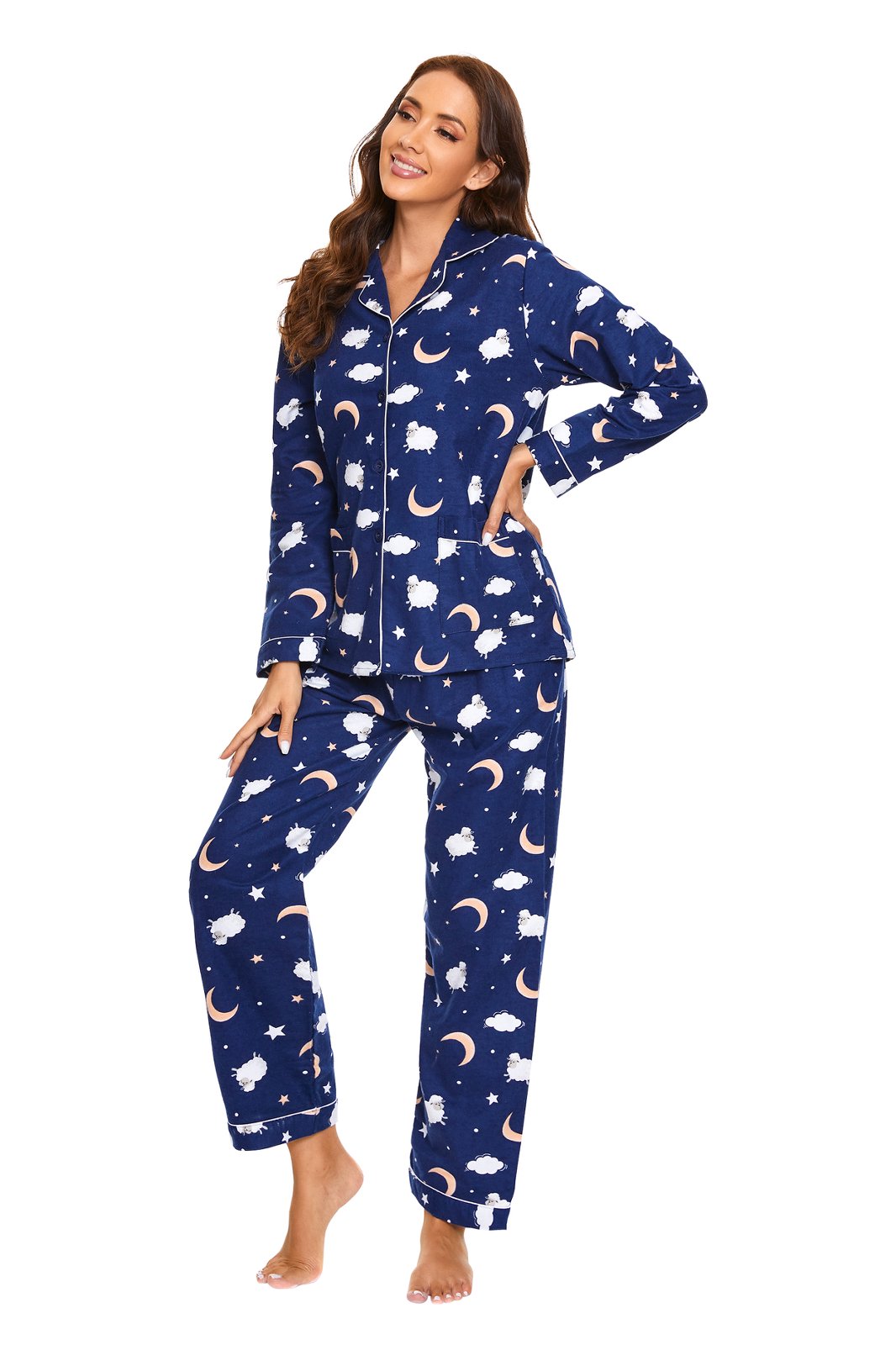 Amaxer Womens 100% Cotton Cozy Flannel Pajama Set - Long Sleeve Button-Up Top with Elastic Waist Pants, Warm & Soft Sleepwear