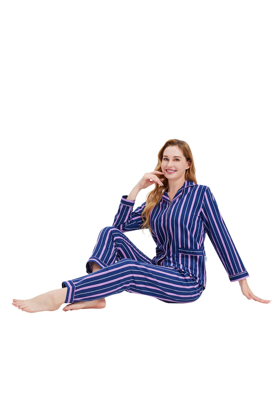 GLOBAL Womens Flannel Cotton Pajama Set Long PJs Flannel Loungewear Sleepwear,Size S-3XL
