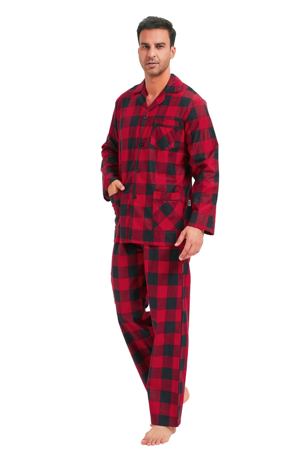 GLOBAL Men's Long Sleeve Flannel Pajamas Sets 100% Cotton Sleepwear Top and Bottom, Size S-3XL