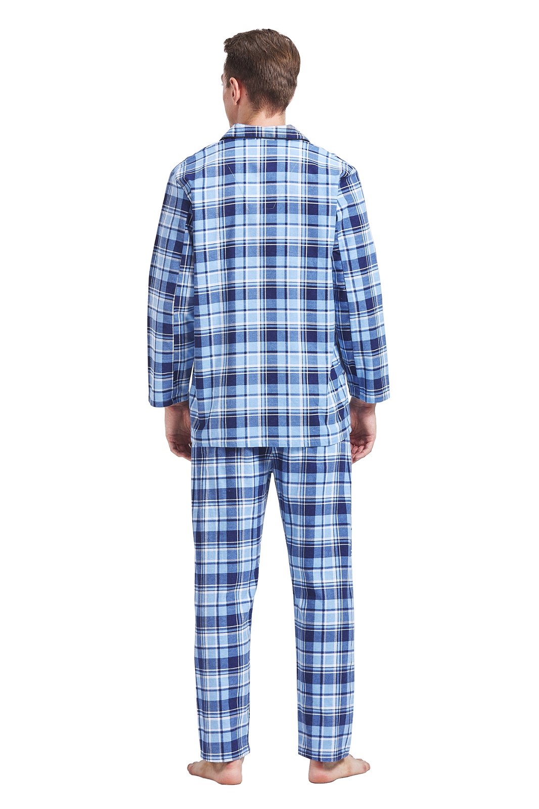 Amaxer Mens Cotton Flannel Pajama Set, Long Sleeve Button‑Down Top & Elastic Waist Long Pants, Breathable Sleep Loungewear, Size L